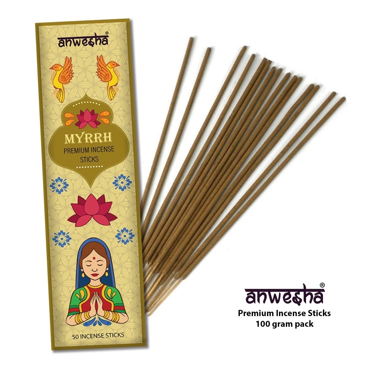 Myrrh Natural Indian Incense Sticks - 100 Agarbatti Pack