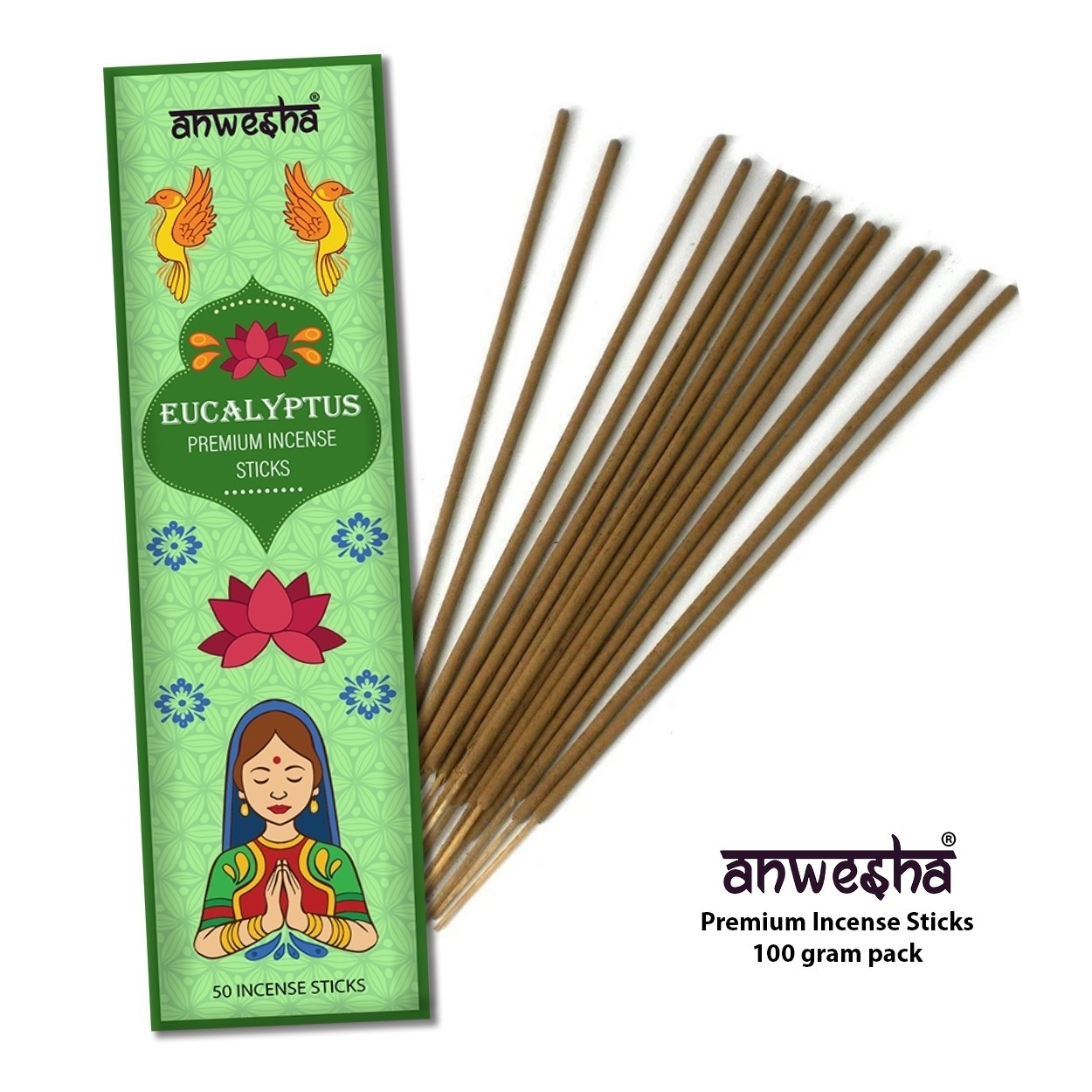 Eucalyptus Natural Indian Incense Sticks - 100 Agarbatti Pack