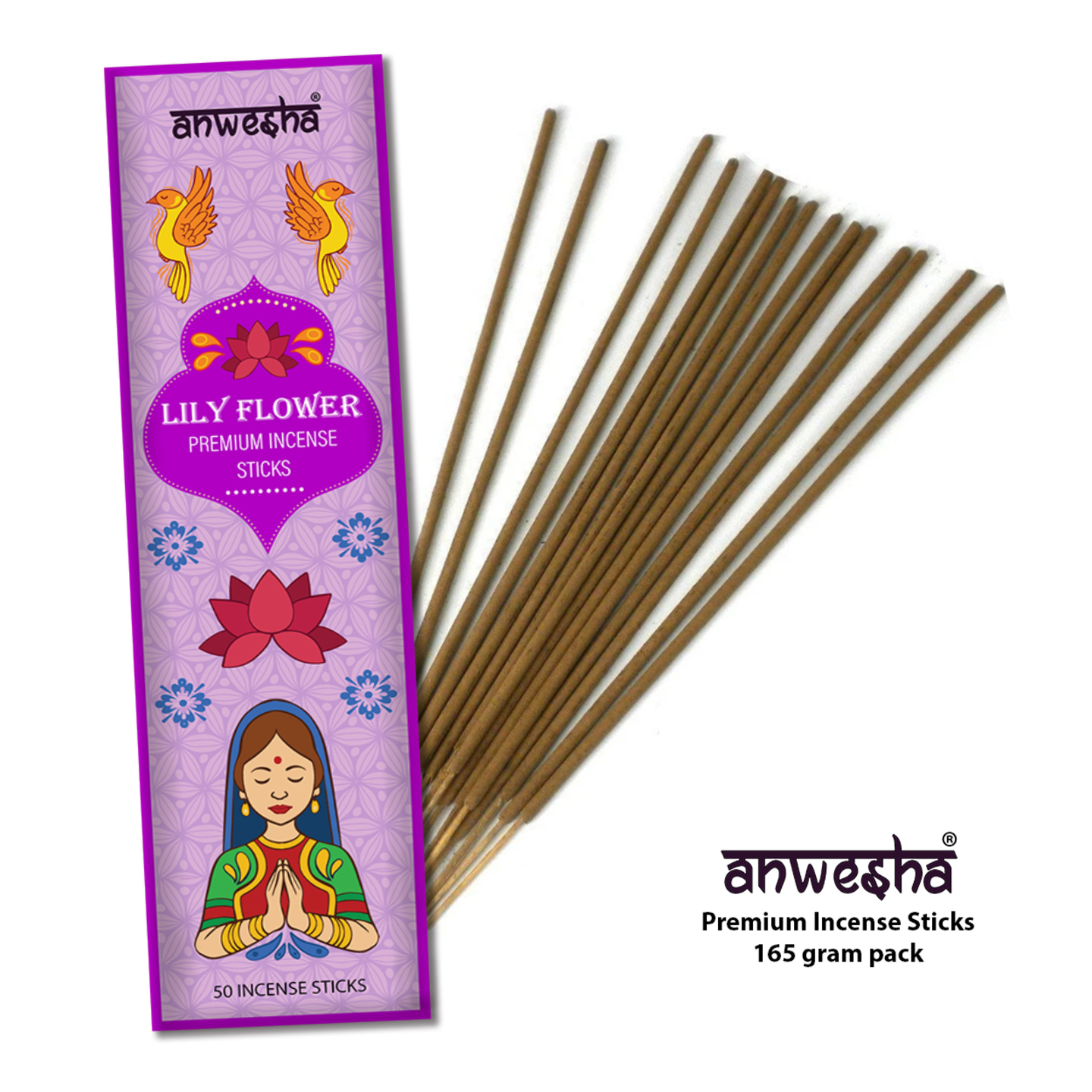 Lily Flower Natural Indian Incense Sticks - 100 Agarbatti Pack
