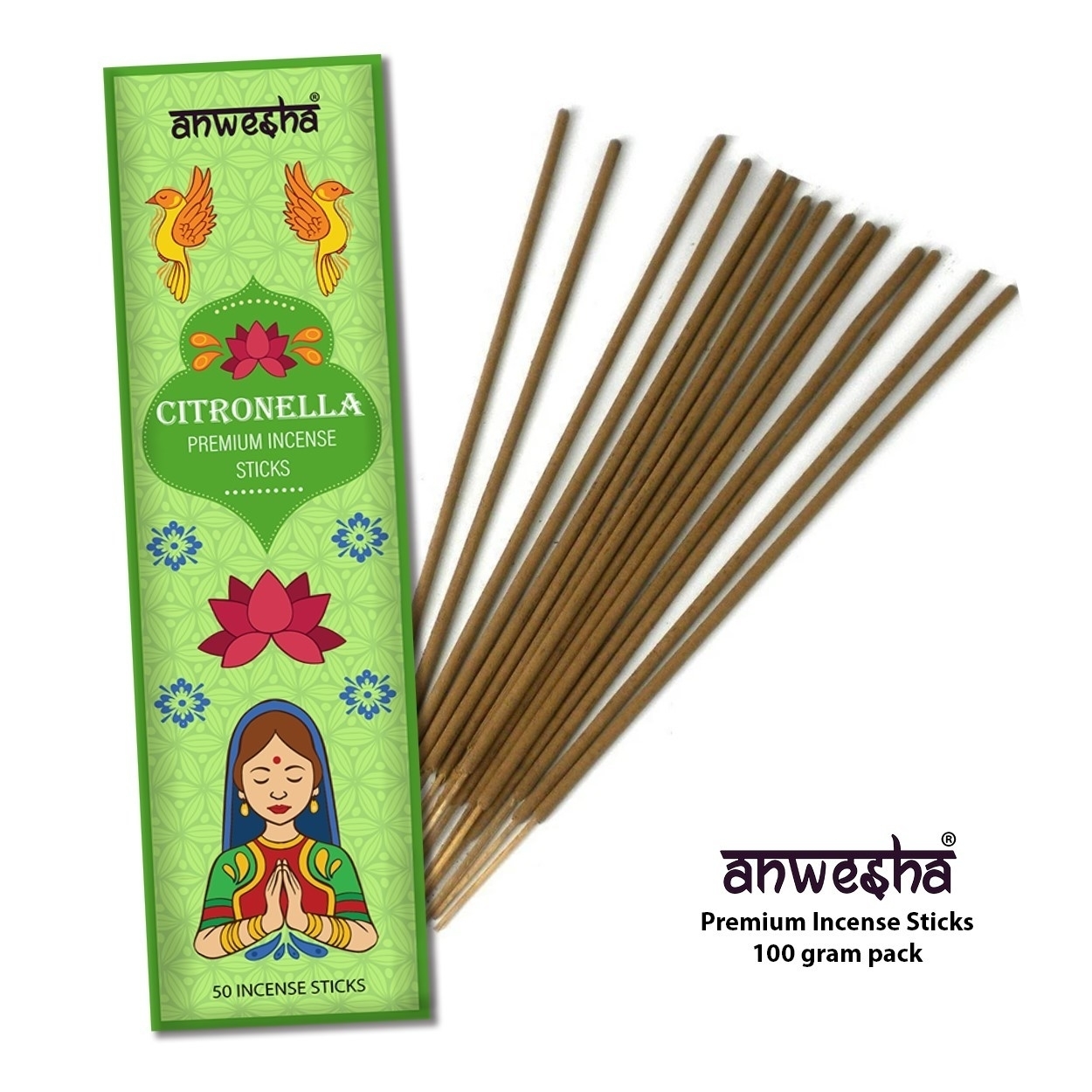 Citronella Natural Indian Incense Sticks - 100 Agarbatti Pack