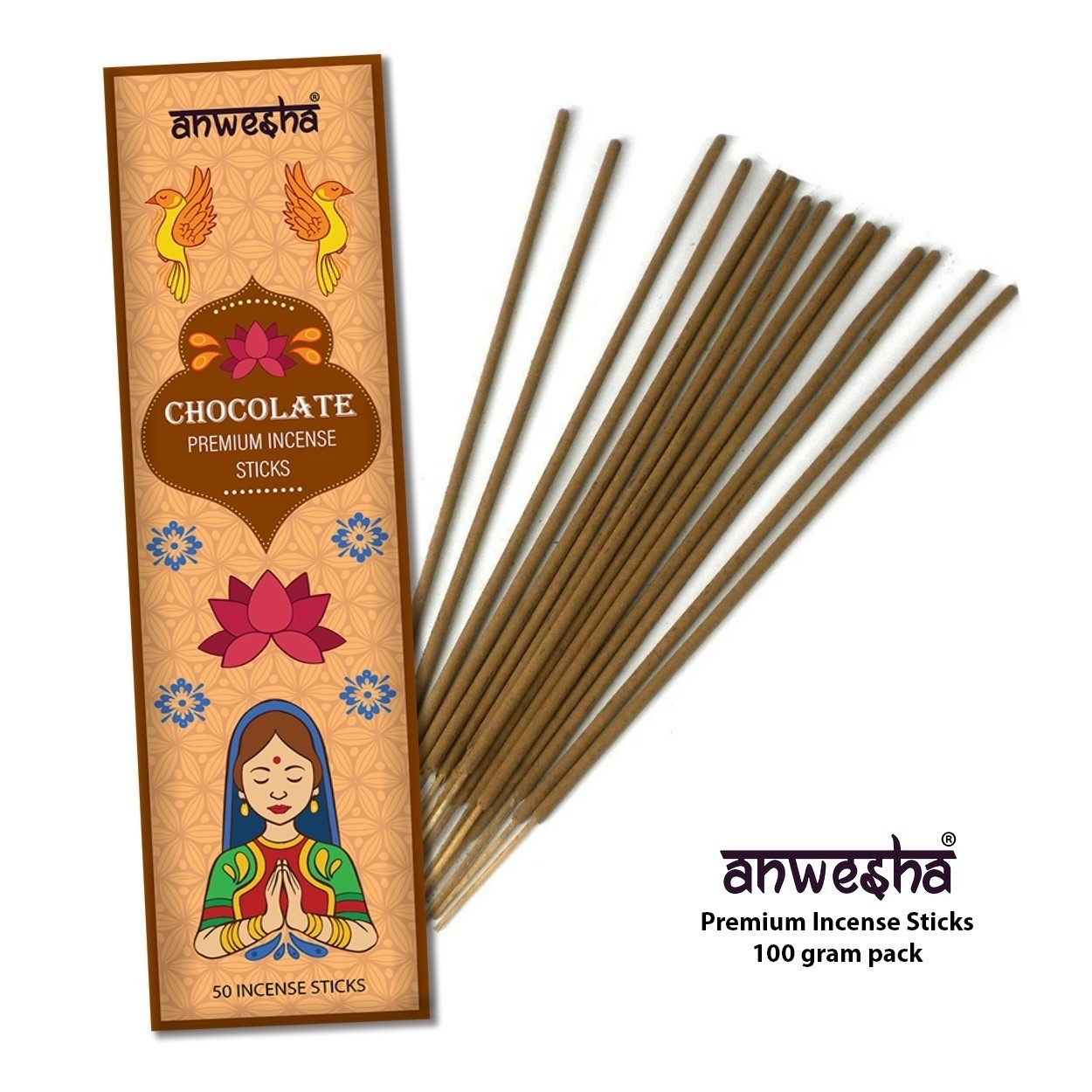 Chocolate Natural Indian Incense Sticks - 100 Agarbatti Pack