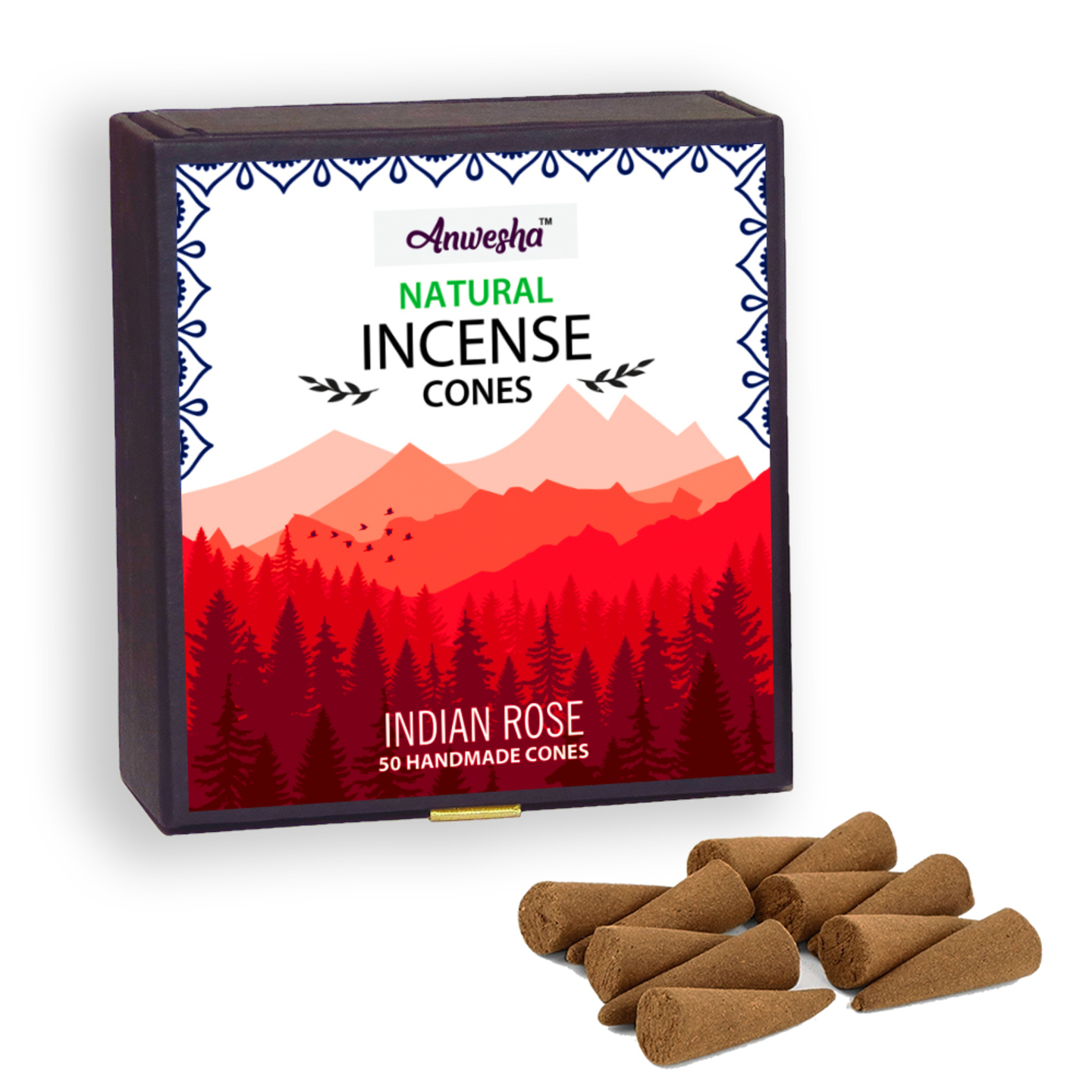 Indian Rose Incense Cones Box - 50 Cones