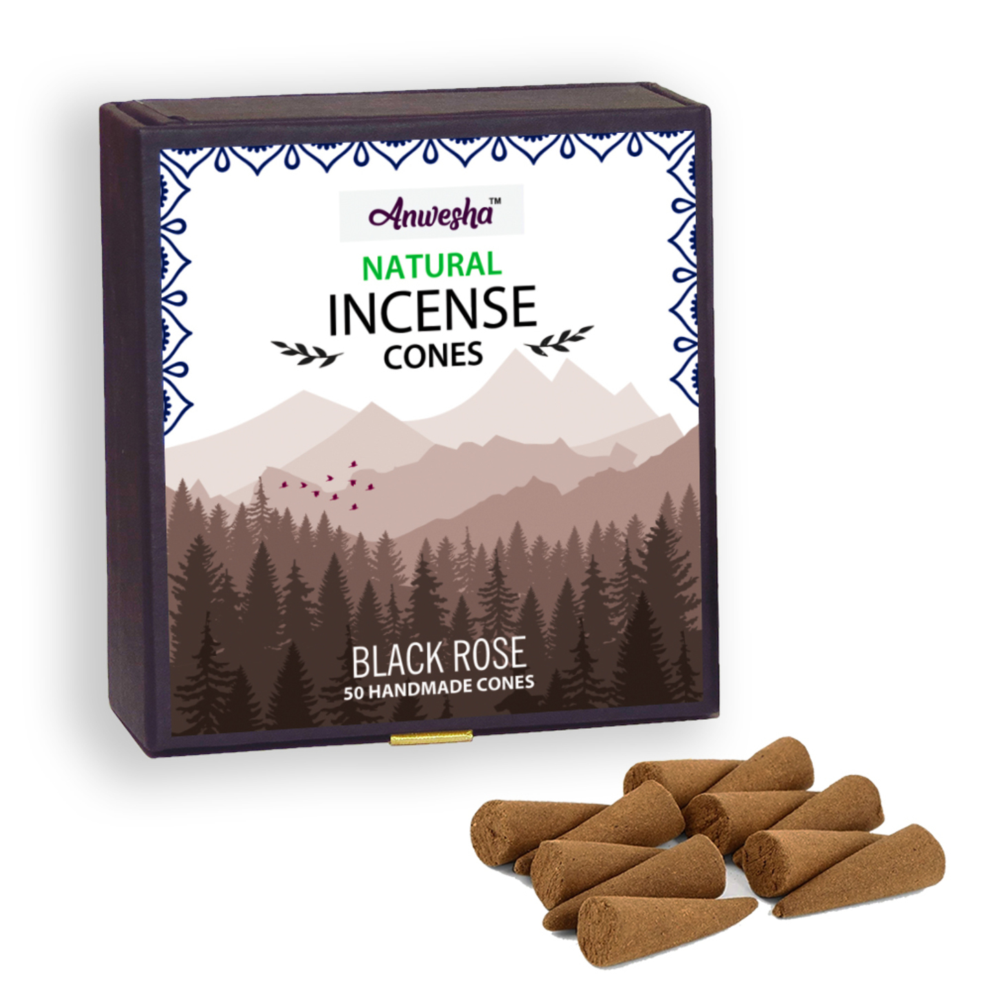 Black Rose Incense Cones Box  - 50 Cones  | By Anwesha