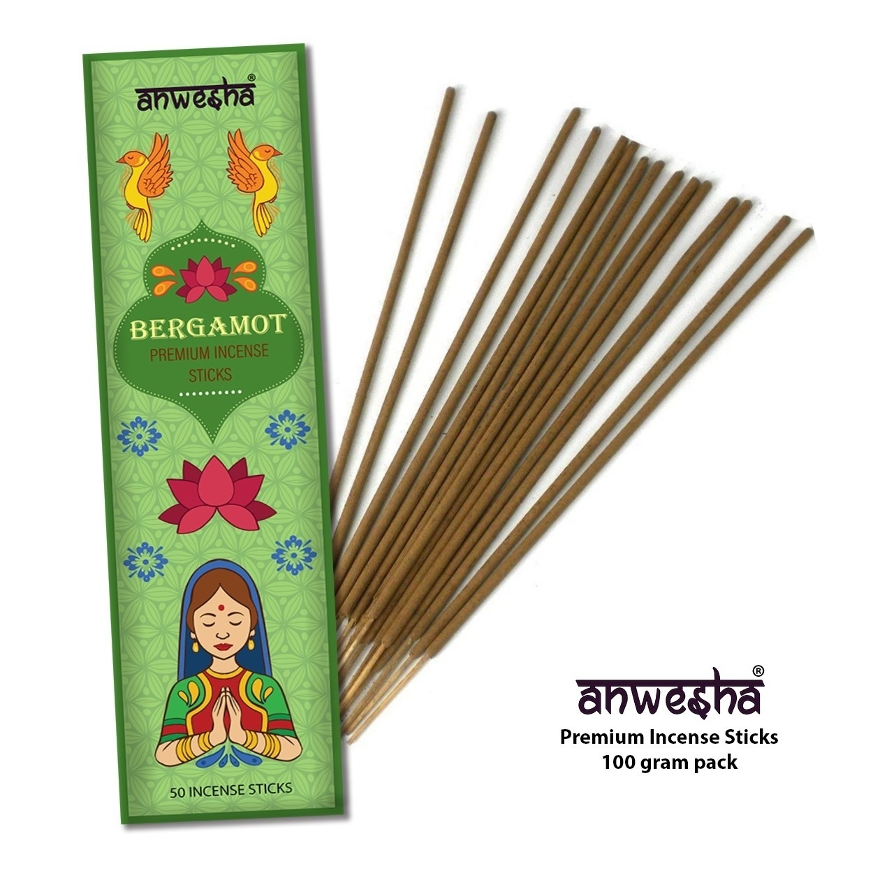 Bergamot Natural Indian Incense Sticks - 100 Agarbatti Pack