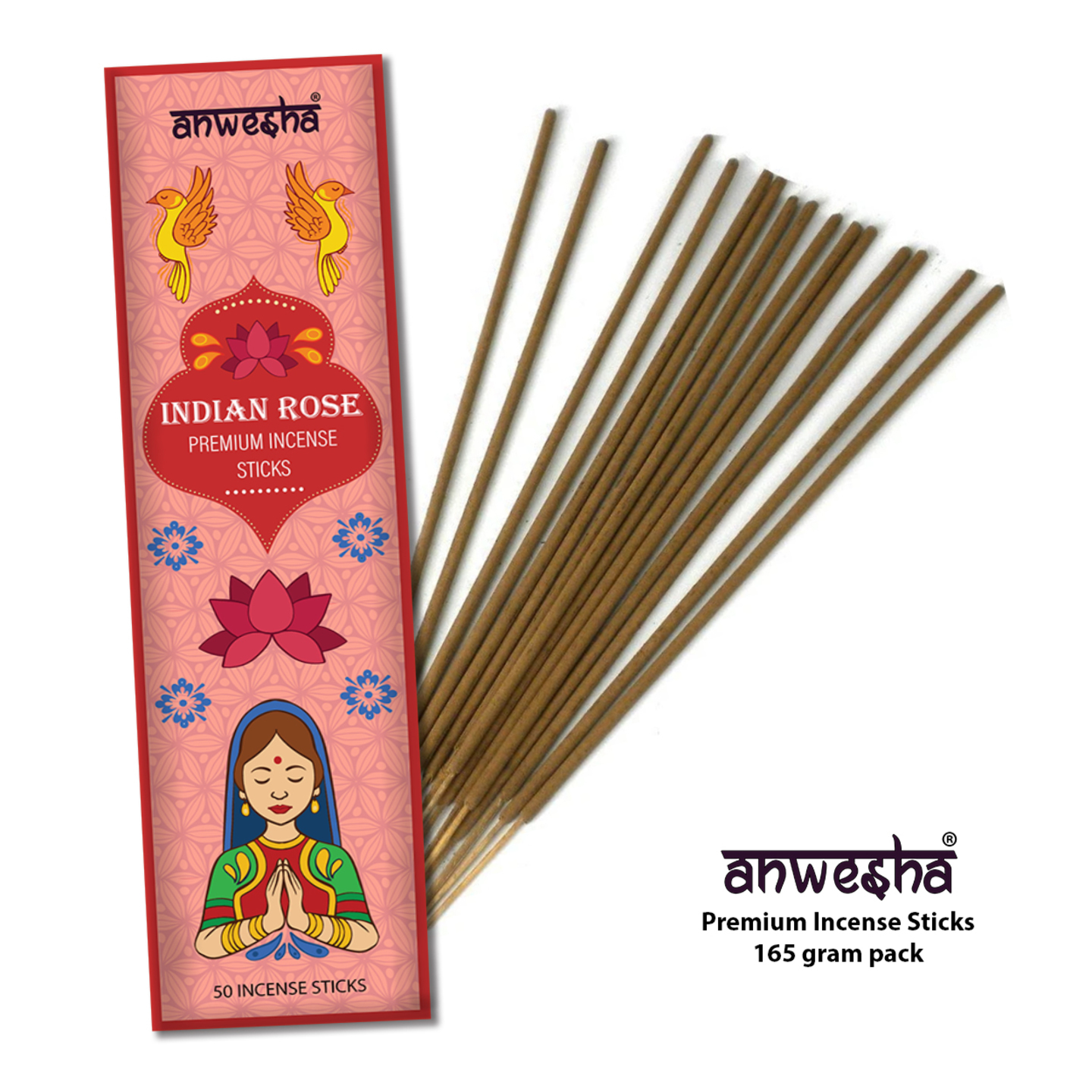 Indian Rose Natural Indian Incense Sticks - 100 Agarbatti Pack