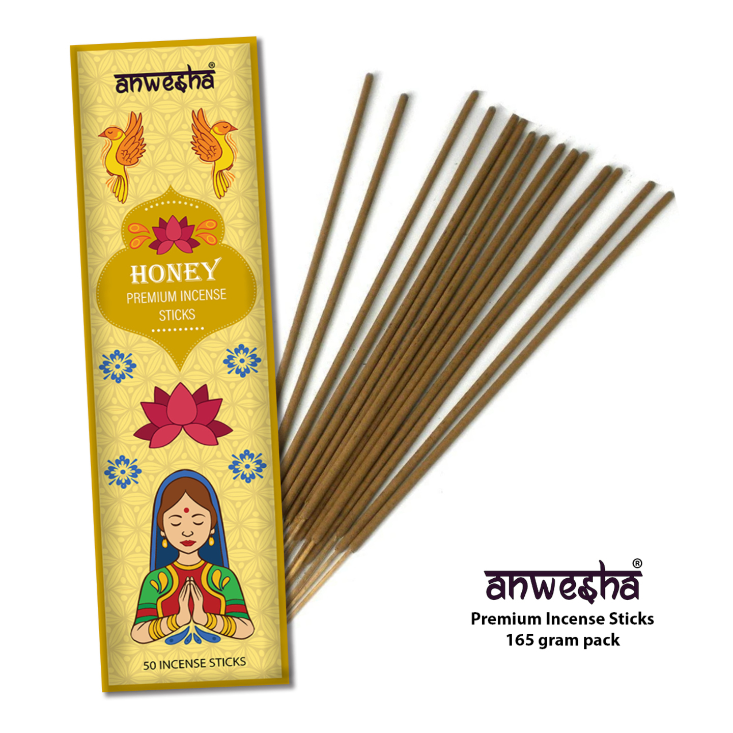 Honey Natural Indian Incense Sticks - 100 Agarbatti Pack