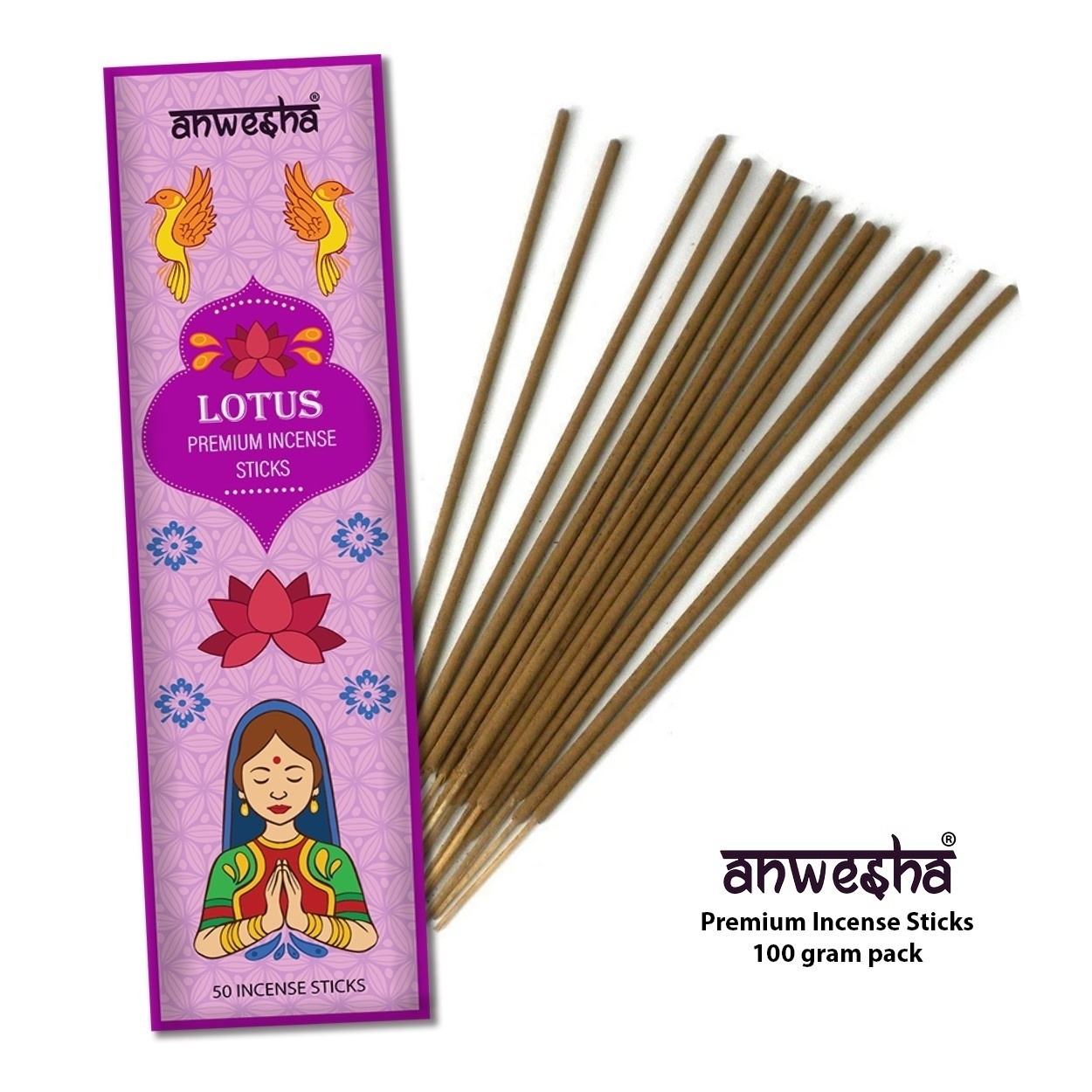 Lotus Natural Indian Incense Sticks - 100 Agarbatti Pack