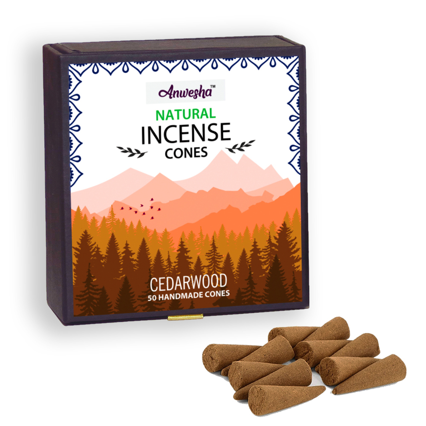 Cedarwood Incense Cones Box -50 Cones | By Anwesha