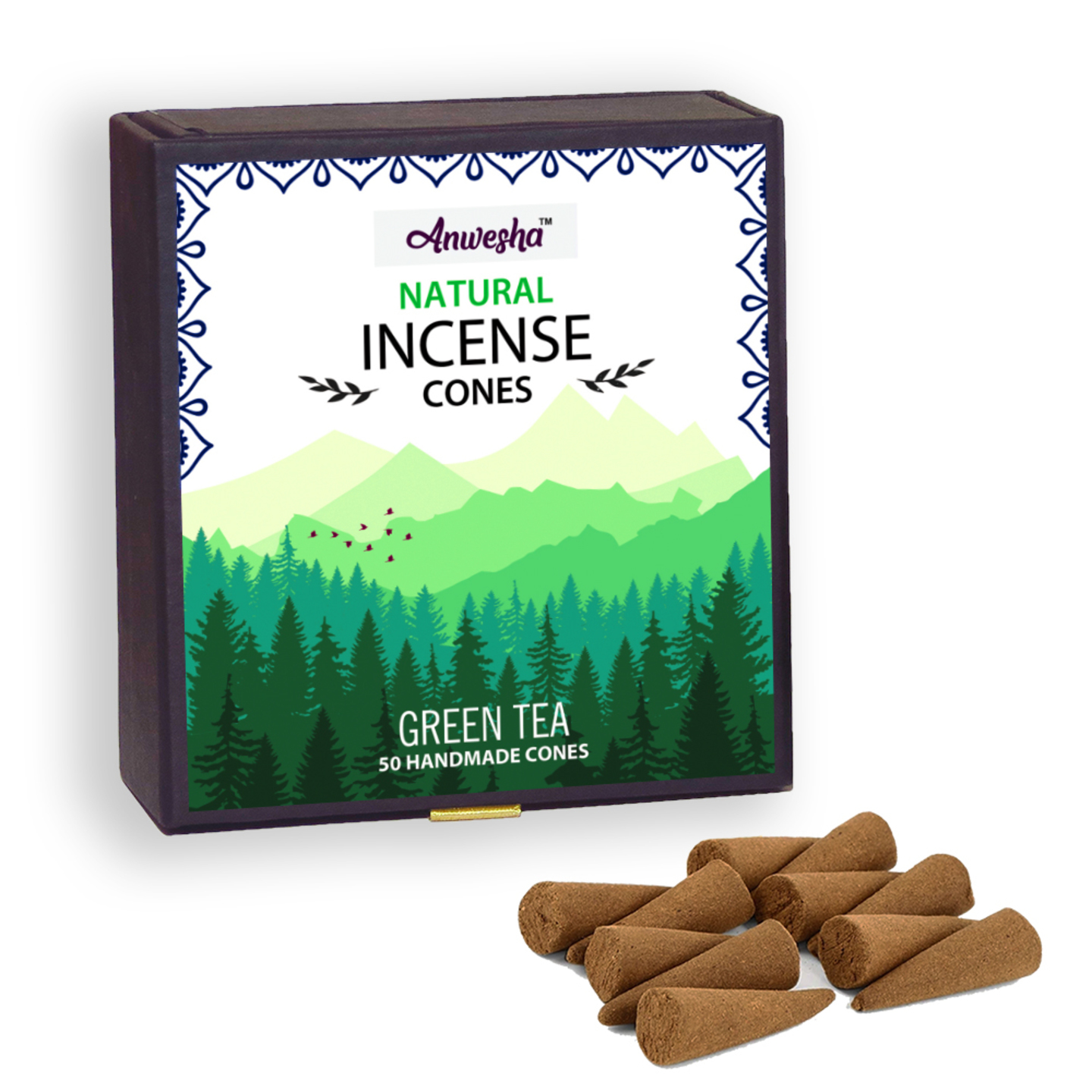 Green Tea Incense Cones Box - 50 Cones