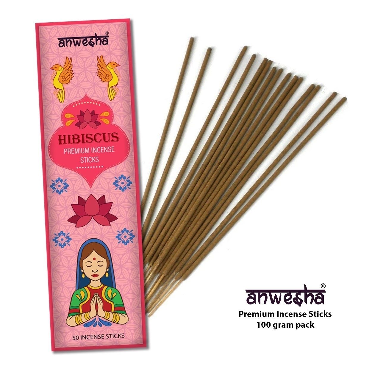 Hibiscus Natural Indian Incense Sticks - 100 Agarbatti Pack