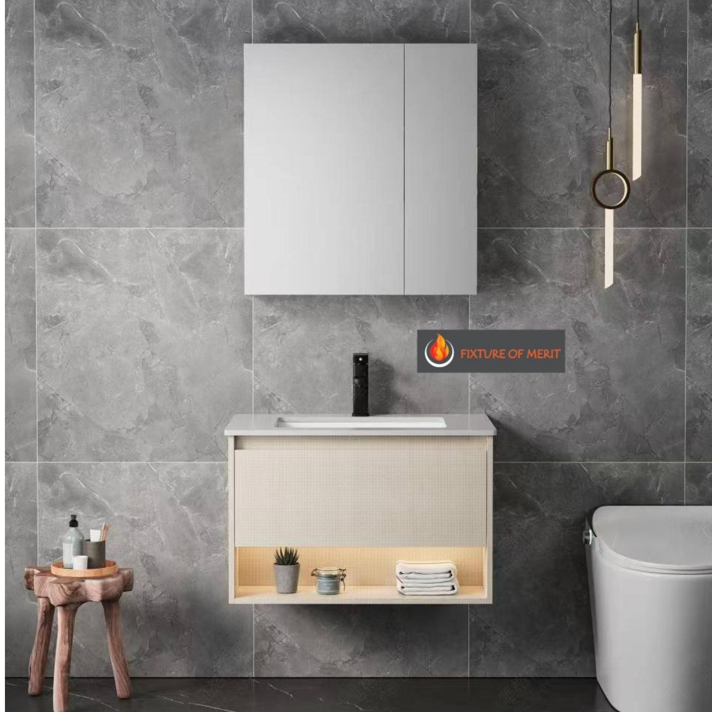 Aachen Stainless Steel Cream Drawer Cabinet Vanity 70cm