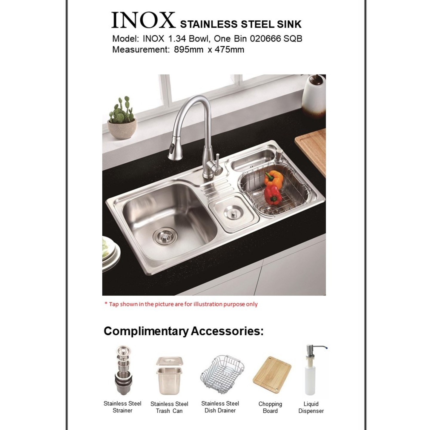 INOX 1.34 Bowl, One Bin 020666 SQB