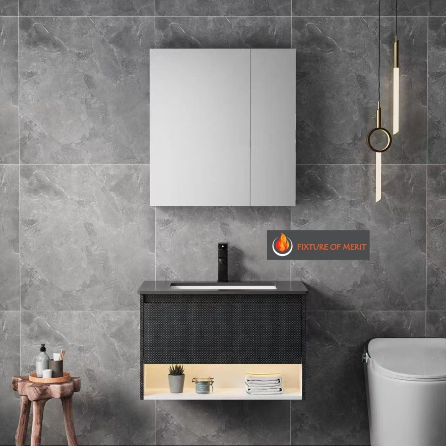 Aachen Stainless Steel Black Drawer Cabinet Vanity 60cm