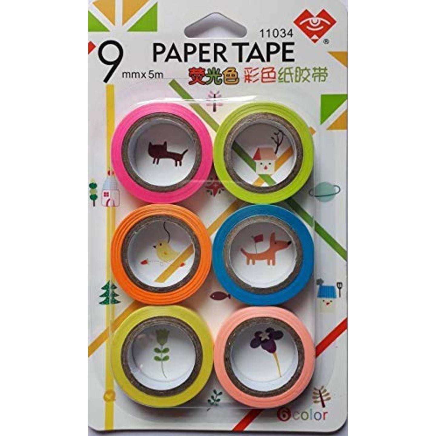 Qatalitic Neon Paper Tapes | Pack of 6 Attractive Neon Colour Paper Tapes for DIY Art & Crafts | Decoration Purpose | Project book Making (Pack of 6) (9mm X 5mtr )