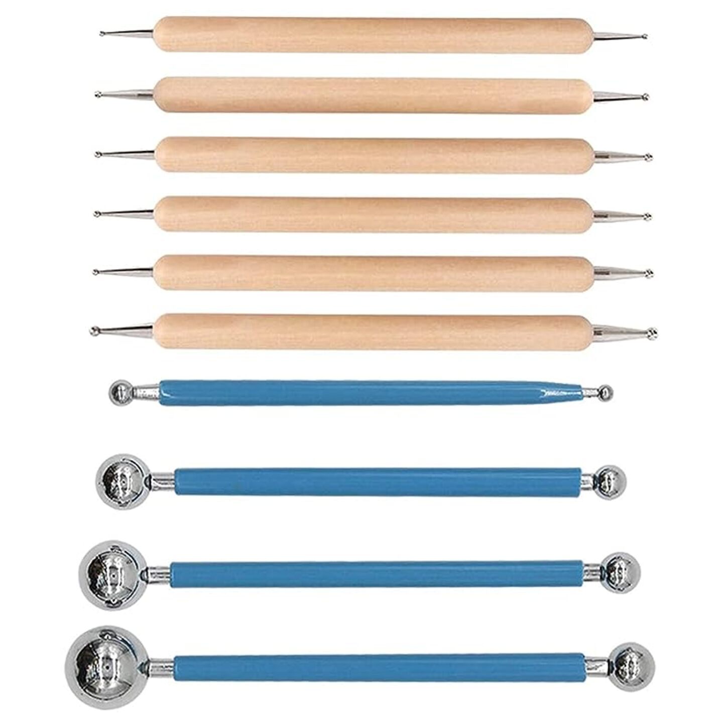 Qatalitic 9 Piece Ball and Wooden Dotting Tool Set Embossing Stylus for Clay Pottery Ceramic Nail Art and Polymer Clay & Mandala Rock Painting