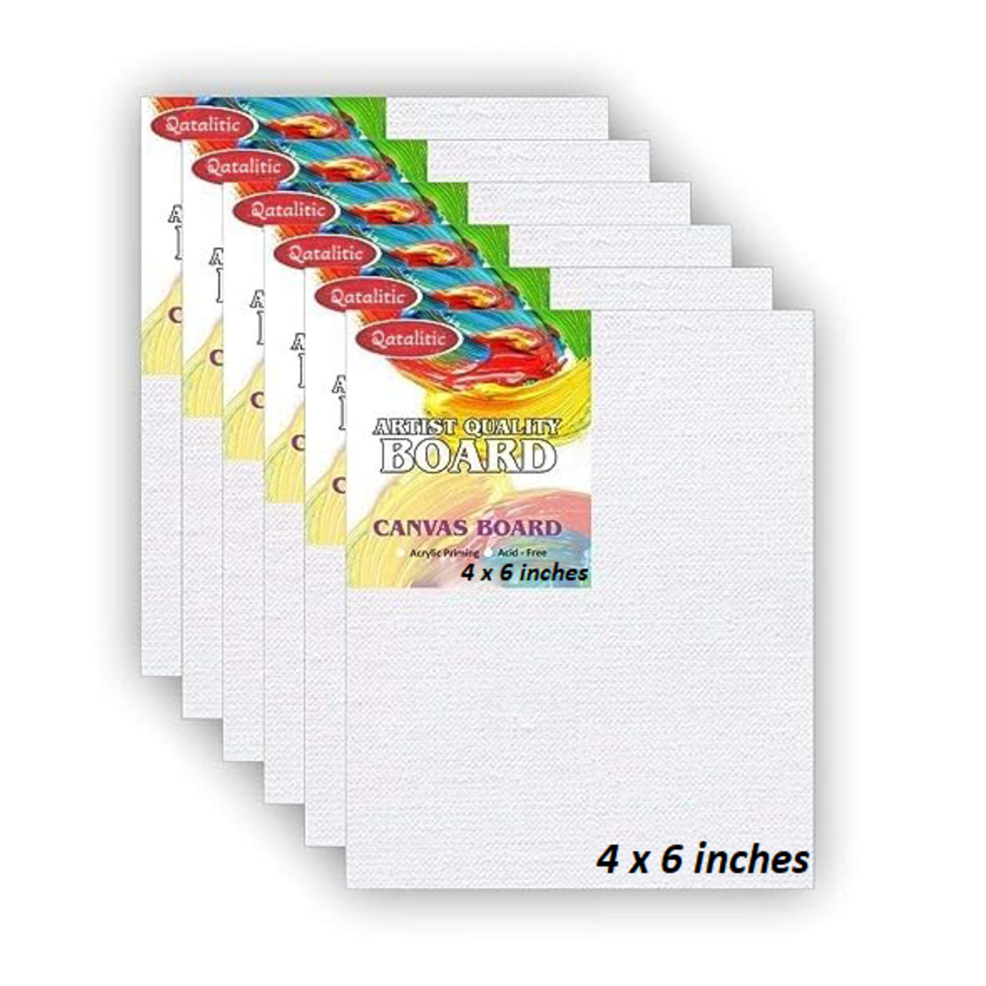 Qatalitic Set of 6 pc. 4 x 6 inch Canvas Board, 100% Cotton, Acid Free, Blank White 4mm Thickness Canvases for Oil, Acrylic & Watercolour Paint