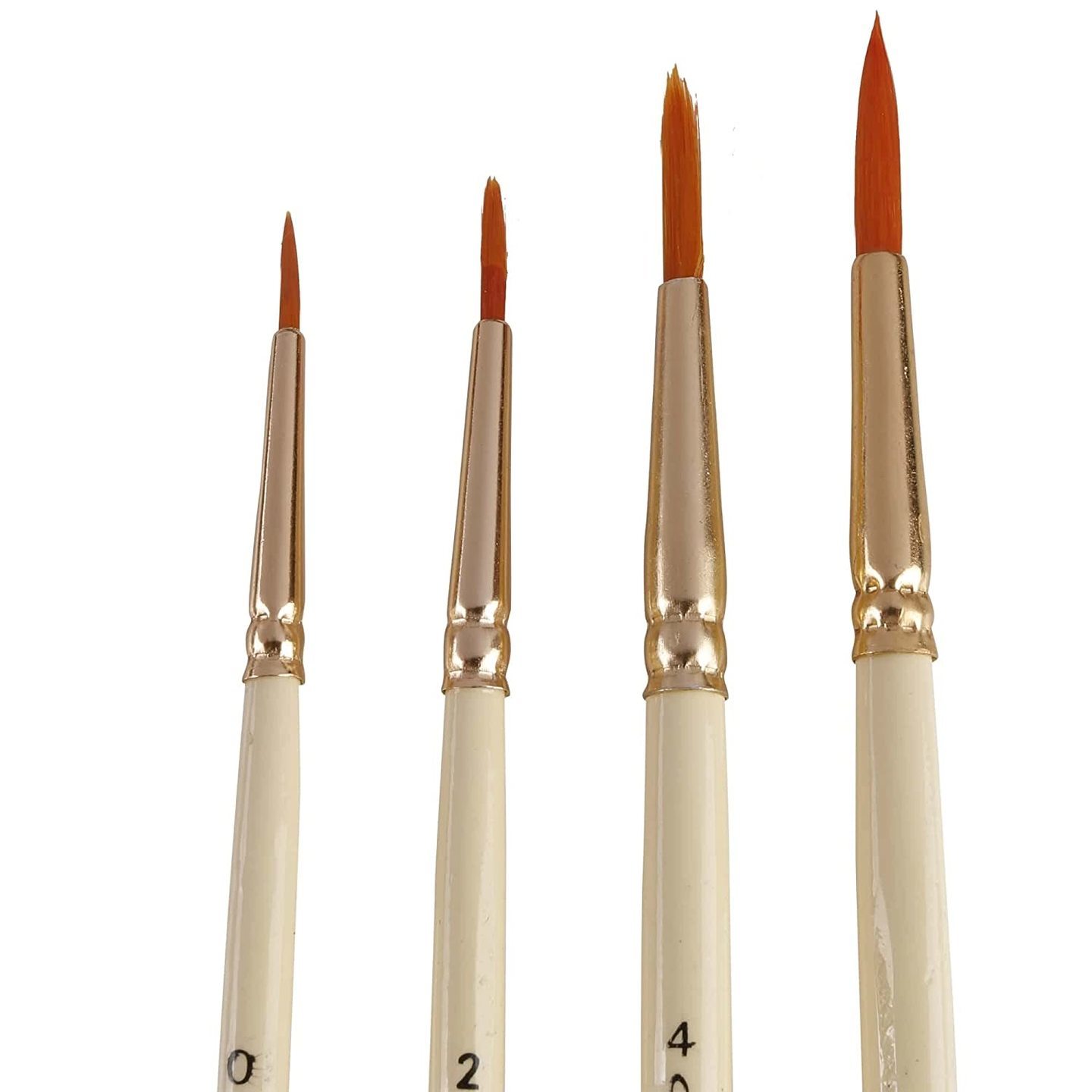 Qatalitic Round Paintbrush for Hobby, School and decorative art Cream colour synthetic hair brushes for watercolour and acrylic painting (wood) Set of 4 Pcs