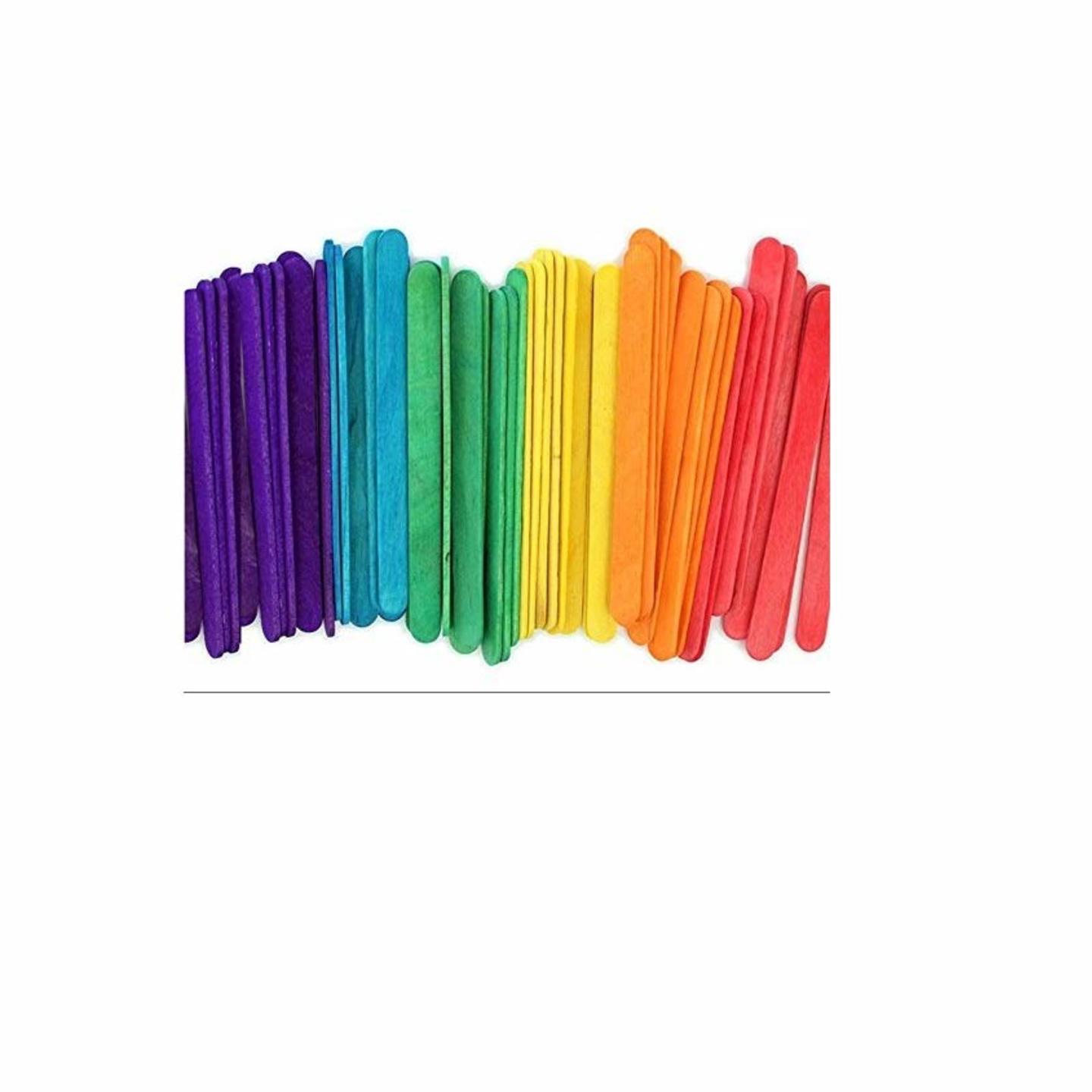 Qatatlitic  Natural Wooden Ice Cream Sticks for DIY Crafts, Project Work, Popsicle Spoon (Multi Color Pack Of 200)