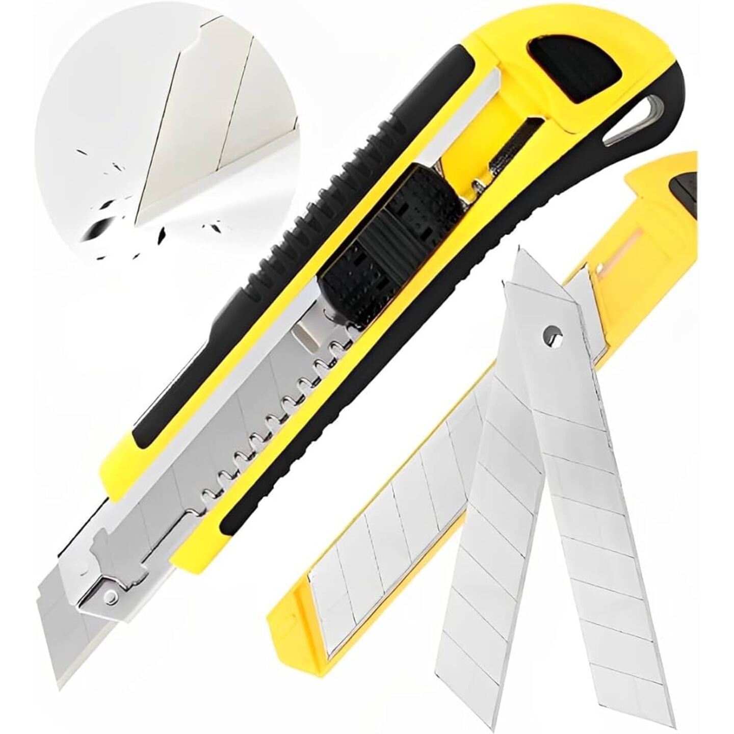 Qatalitic Heavy Duty Stainless Steel 18mm Cutter Knife Set With 10 Replacement Blades, Retractable, Compact, Extended for OfficeHomeSchool Purpose