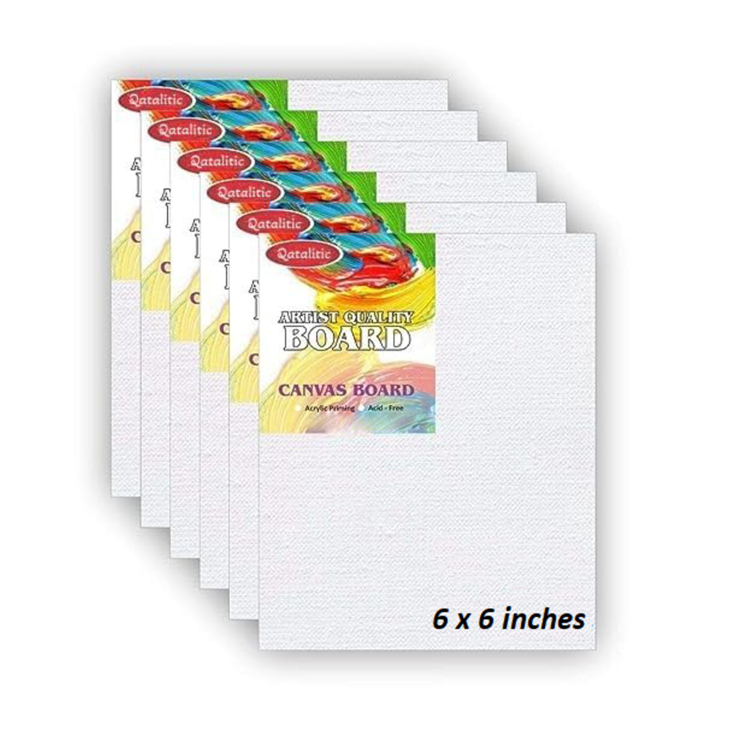 Qatalitic Set of 6 pc. 6 x 6 inch Canvas Board, 100% Cotton, Acid Free, Blank White Mini Canvases for Oil, Acrylic & Watercolour Paint
