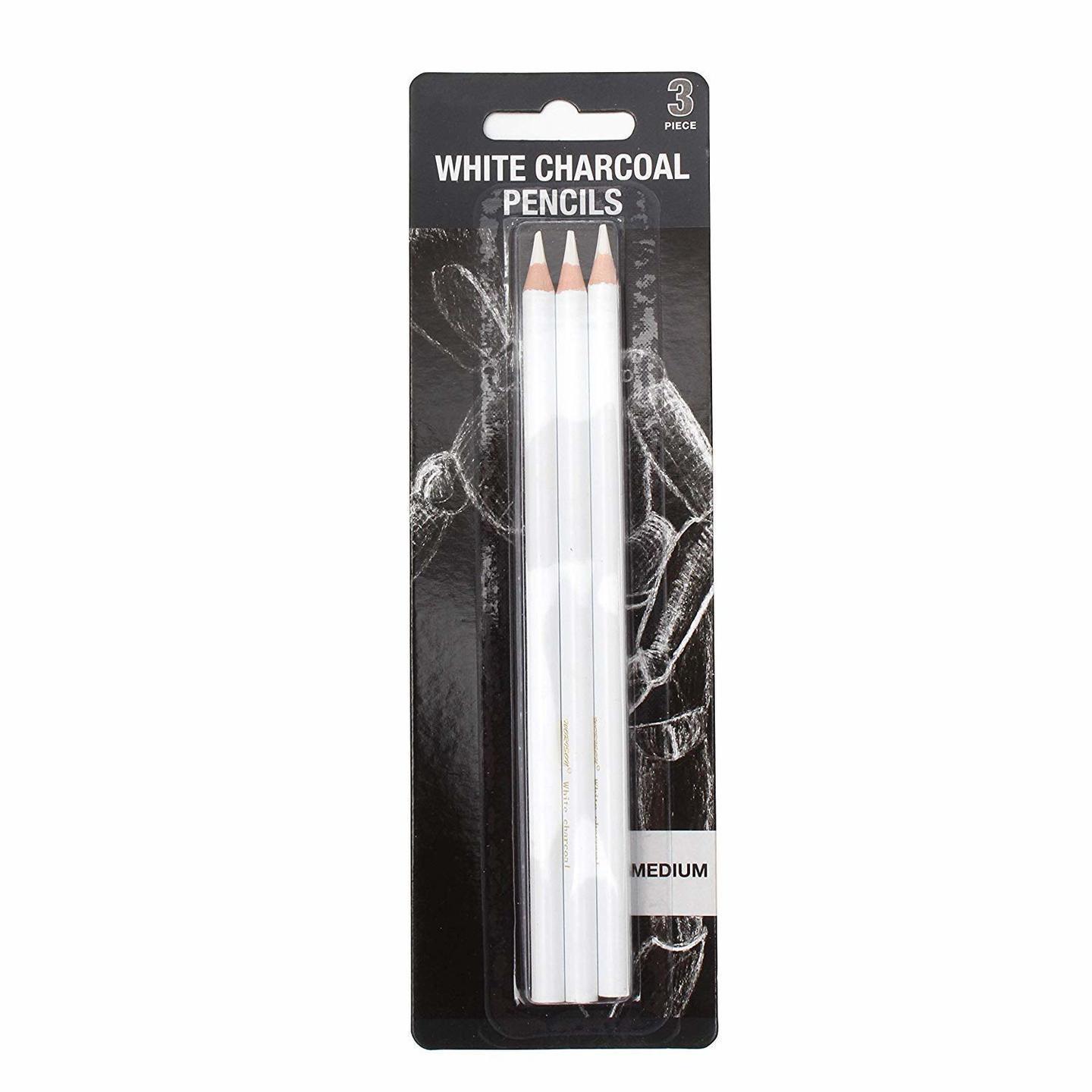 Qatalitic White Charcoal Pencil Set of 3 Premium Pencil for Sketching, Drawing, Shading, Blending, and other Artistic Work
