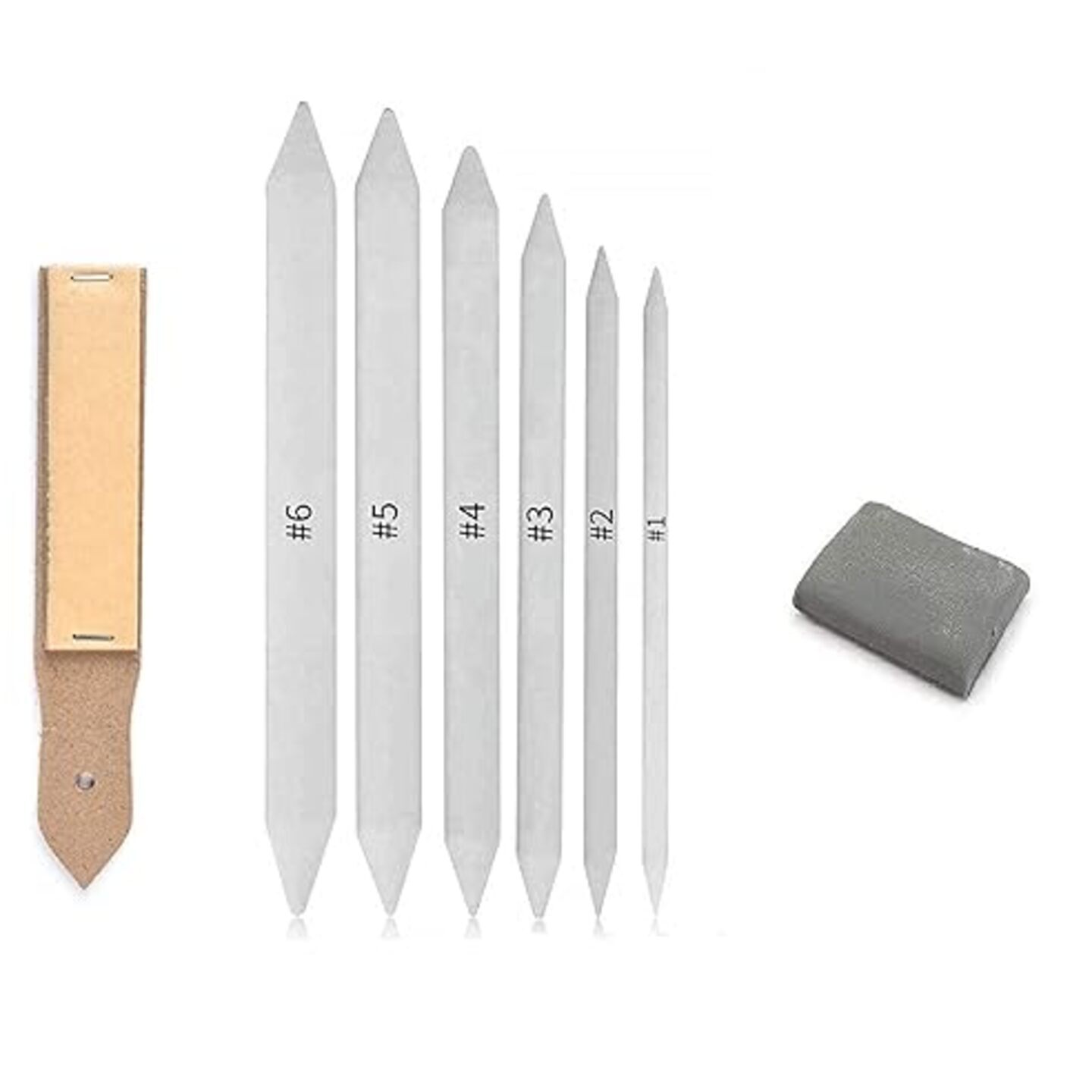 Qatalitic  Blending Stump Set ( Paper Stump ) with Sand Paper & Kneadable Art Eraser - (White) 6pc