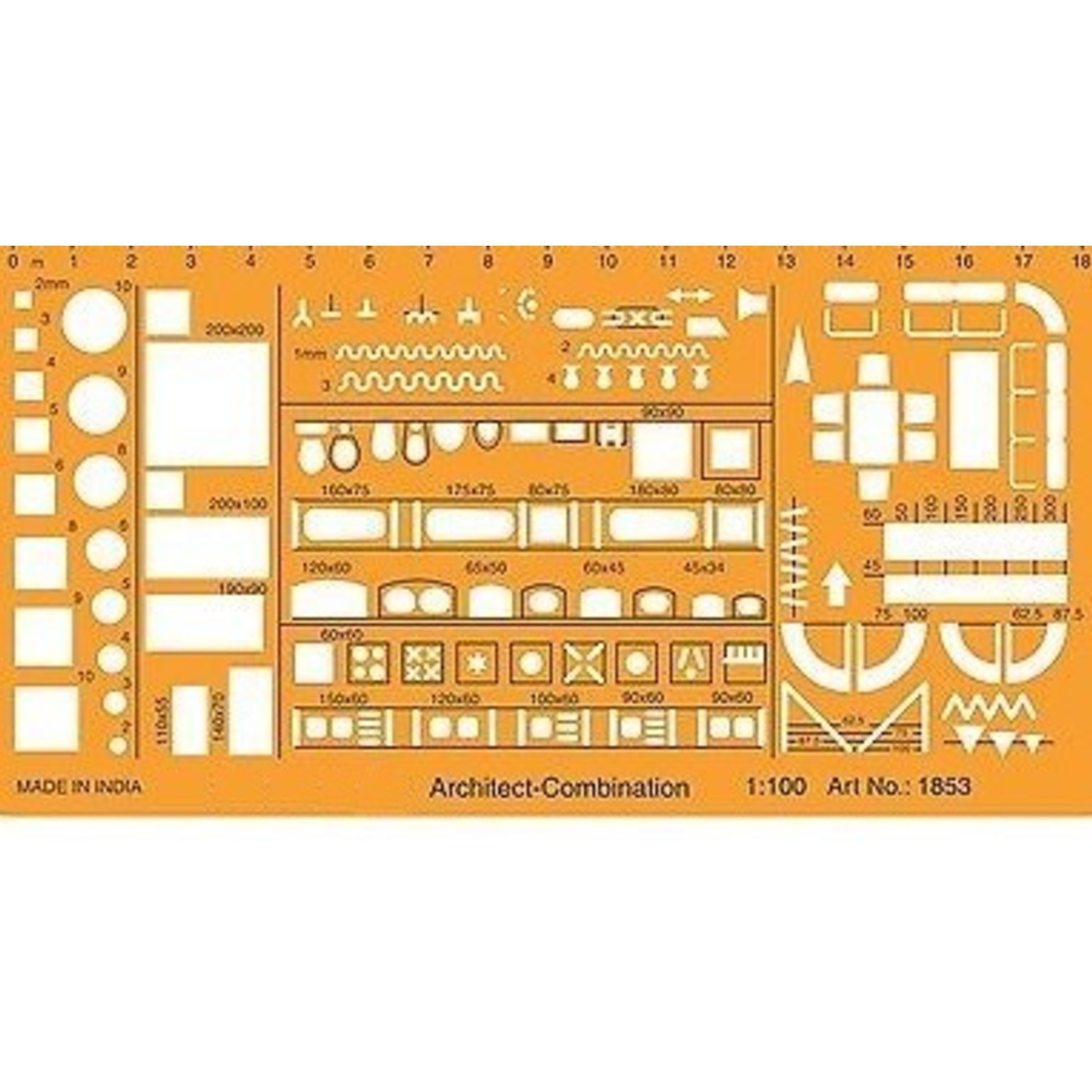 Qatalitic Metric 1:100 Scale Architectural Drawing Template Stencil - Furniture Symbols for House Interior Floor Plan Design