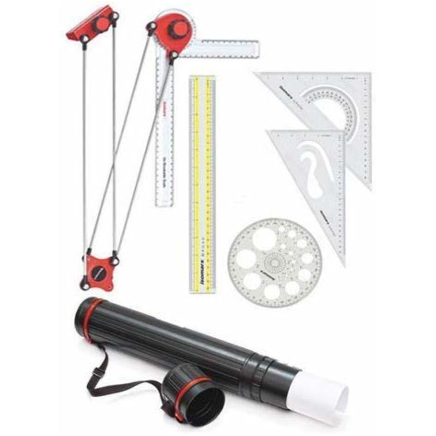 Qatalitic Mini Drafter Combo for Engineering Drawing, Architect, Artist – Contains Mini Drafter, Scale, Set Squares, Pro Circle, Sheet Container, Roll & Draw, Rounder & Drawing Board Clips