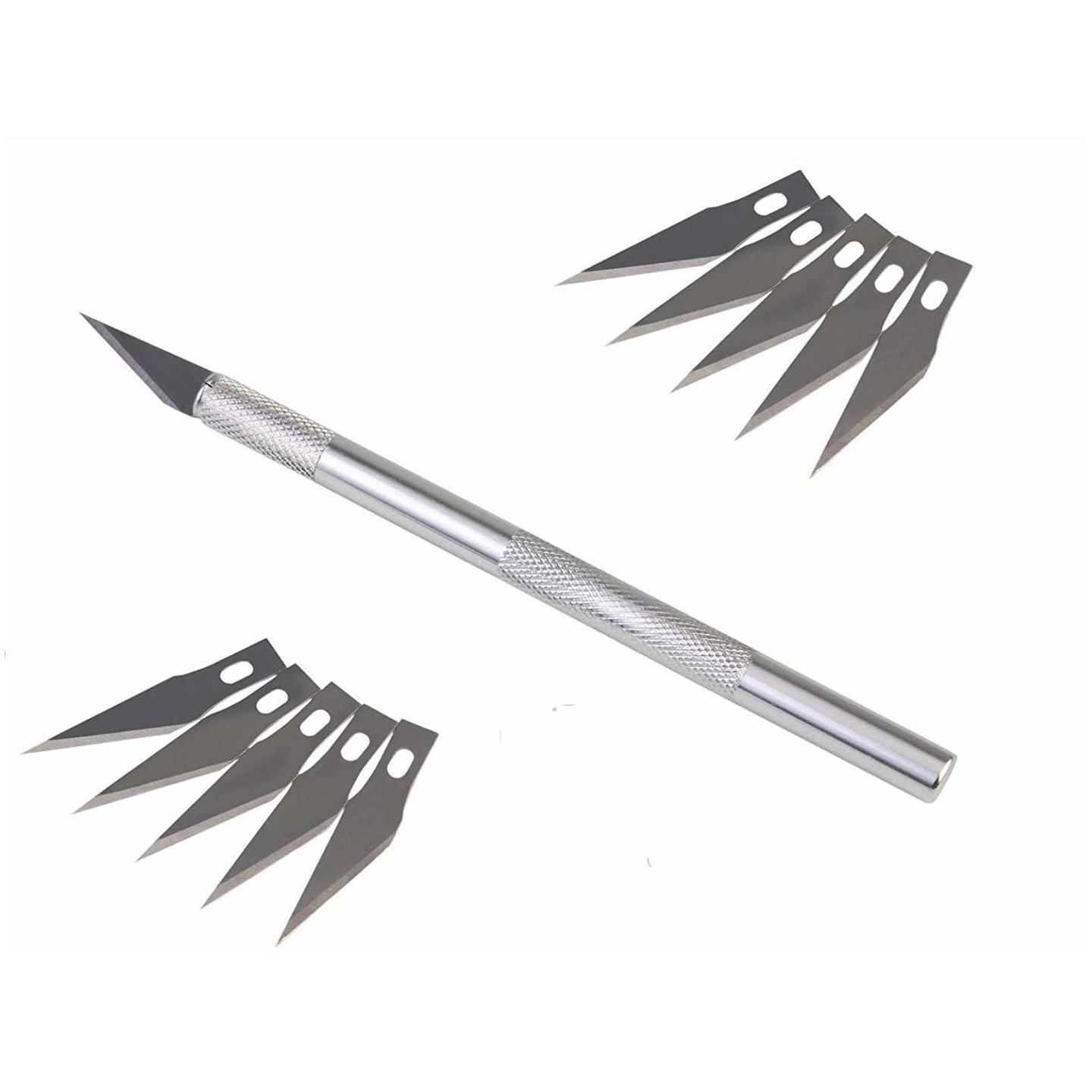 Qatalitic Detail Pen Knife - Crafts Steel Knife Cutter Tool with 10 Interchangeable Sharp Blades