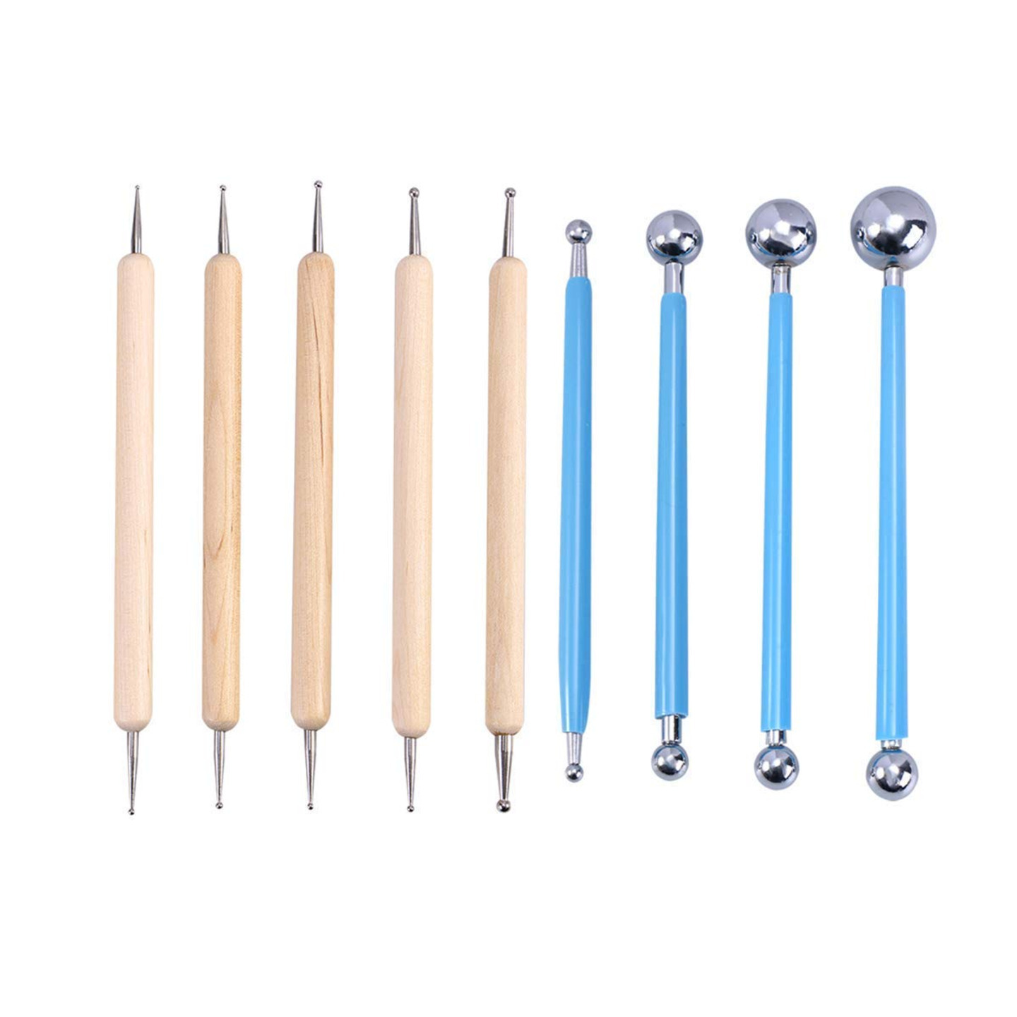 Qatalitic 9 Pieces Ball and Wooden Dotting mandala  Tool Set Embossing Stylus for Clay Pottery Ceramic Nail Art and Polymer Clay