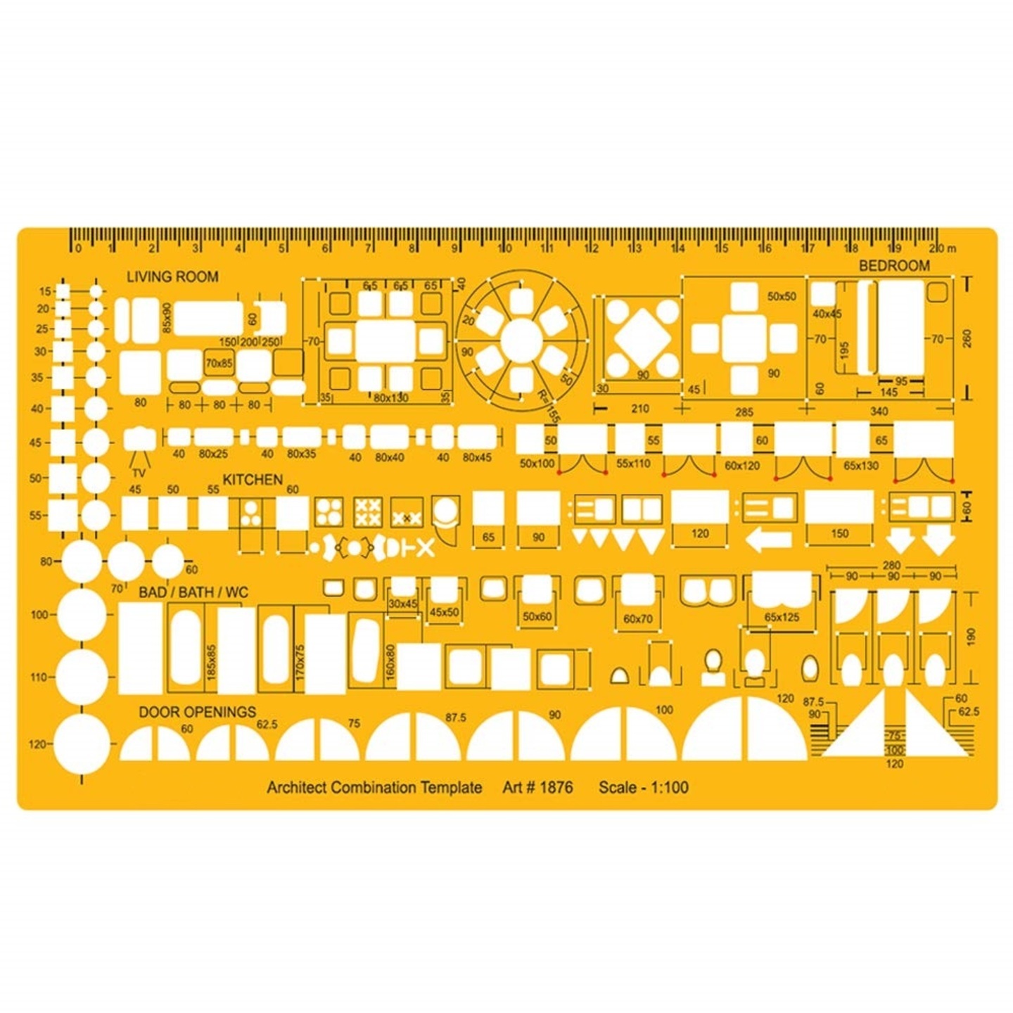 Qatalitic 1:100 Scale Architectural Drawing Template Stencil - Architect Combination Templates