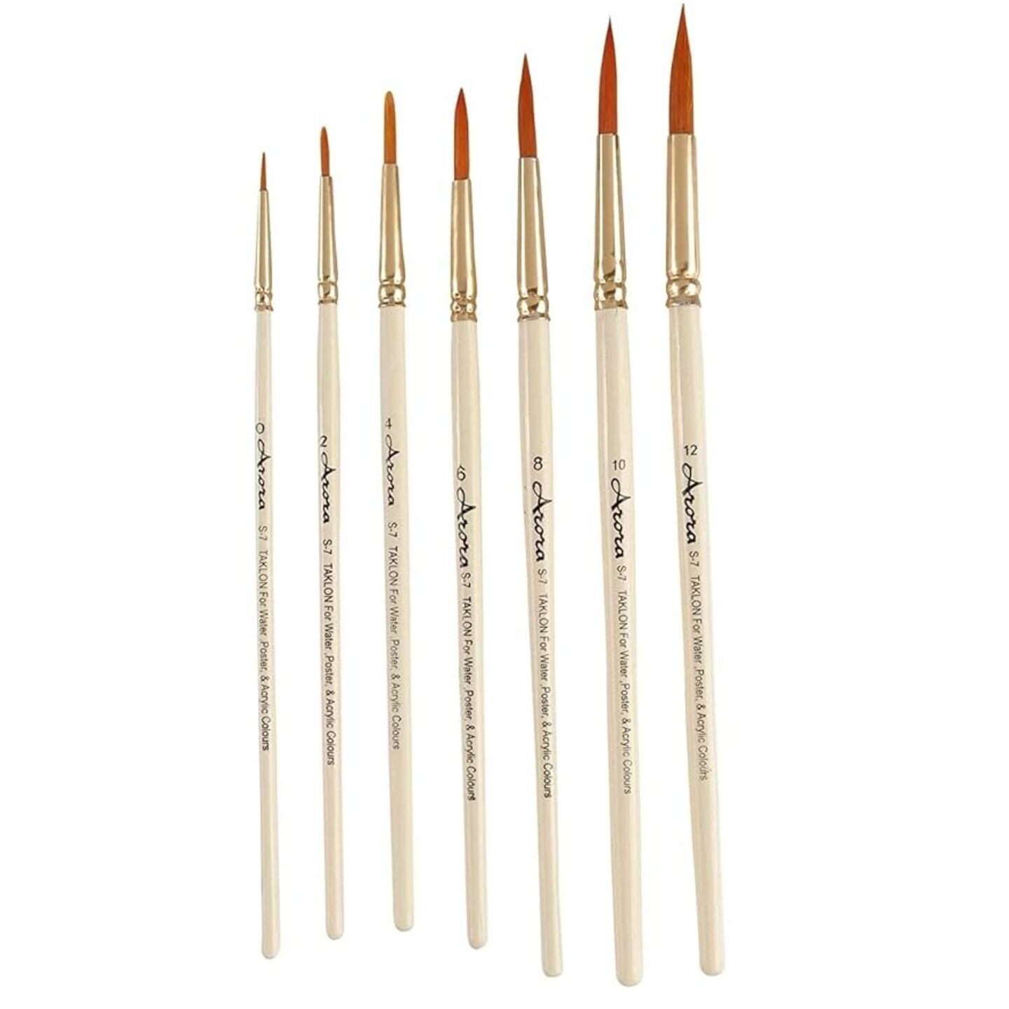 Qatalitic Round  Natural Hog Hair Long Handle Painting Brush Set of 7pc for  Intricate Watercolor and Acrylic Painting(Wood)