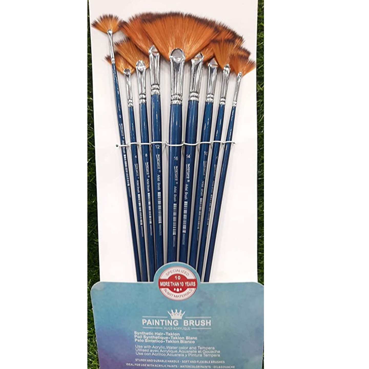 Qatalitic Long Handle 9 pcs Artist Flat tip paint Brush Set for Acrylic watercolor & Gauche Painting