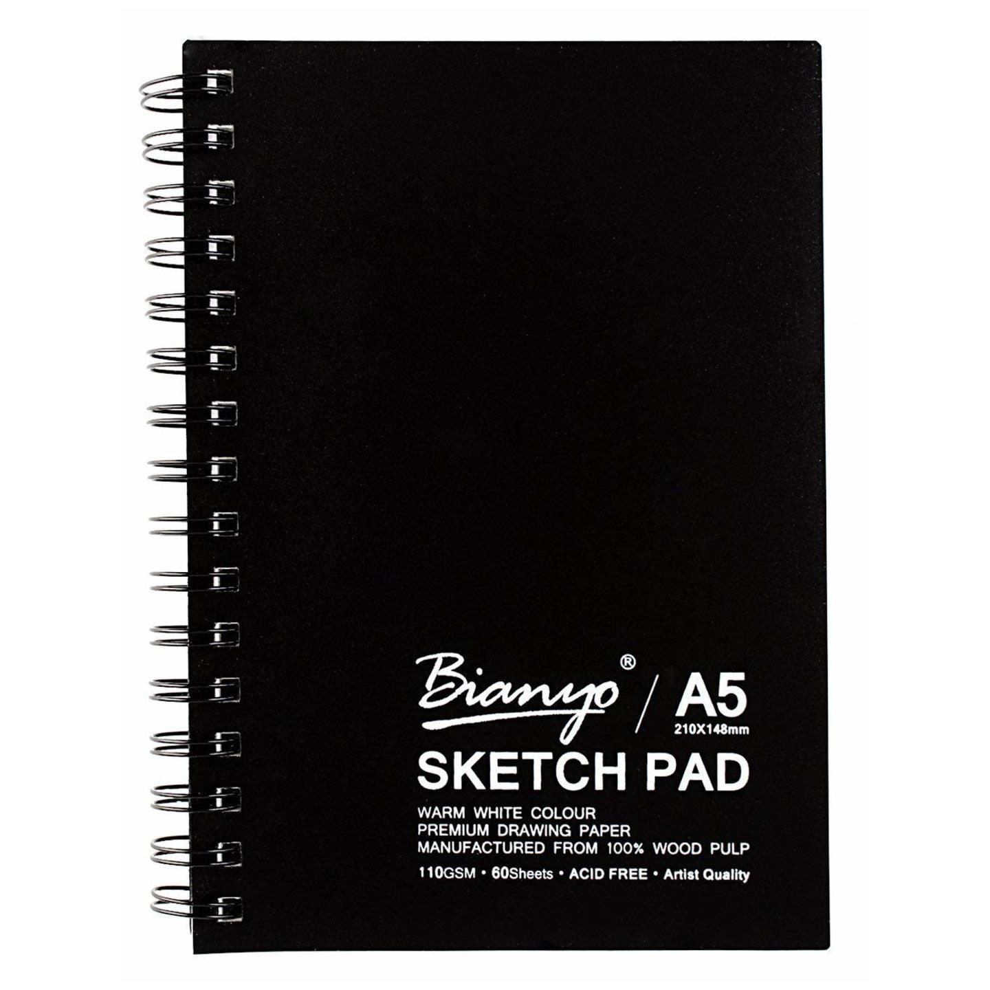 Qatalitic A5 Artist Sketchbook 120 Pages Spiral Bounded, 110 GSM ( Size 21cm X 14.8 cm.) Black Coloured Metal Spiral Drawing Book  Portrait (Black)