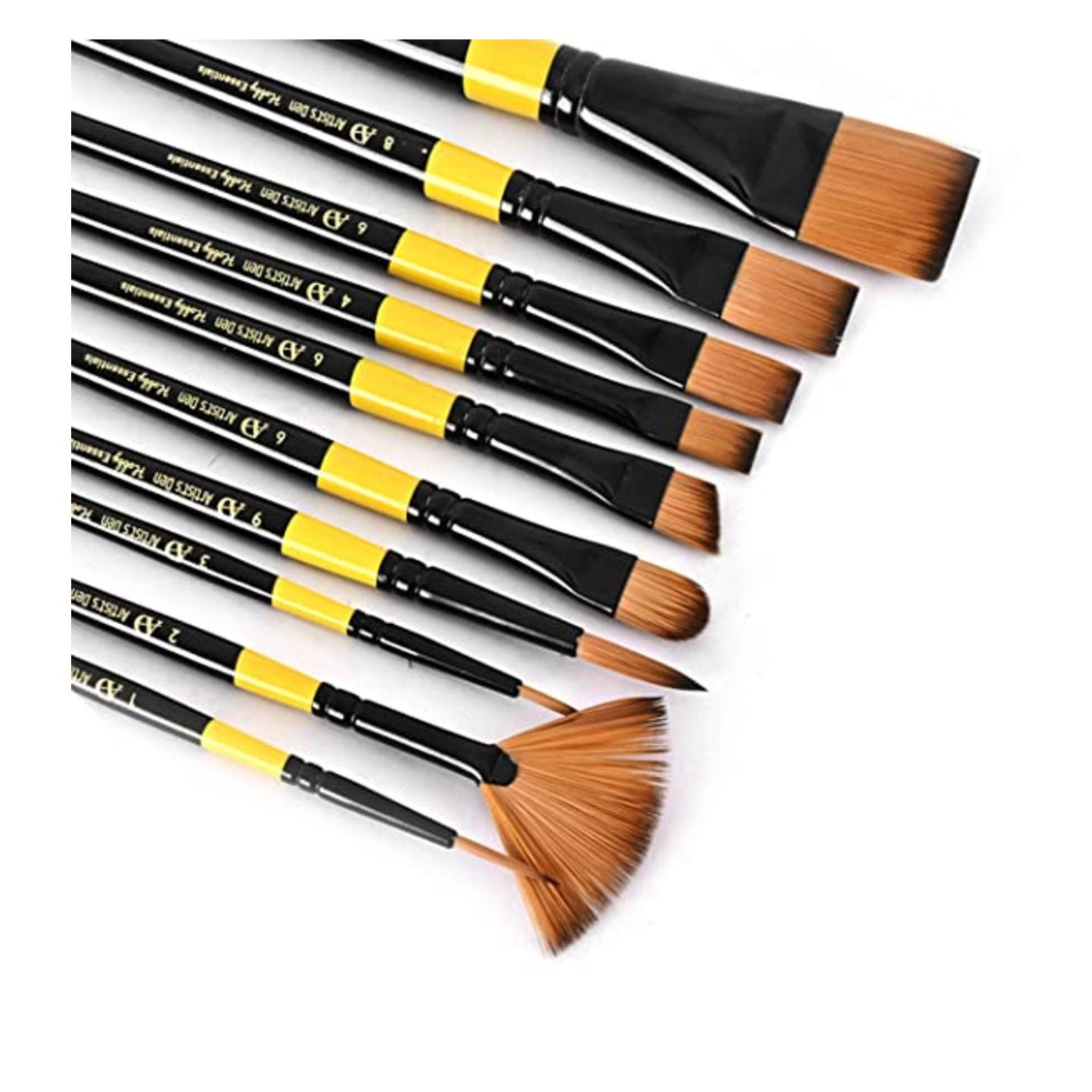 Qatalitic Essential Synthetic Hair Mix Brushes Set for Acrylic, Watercolor, Gouache & Oil Painting (Set of 10 Mix)