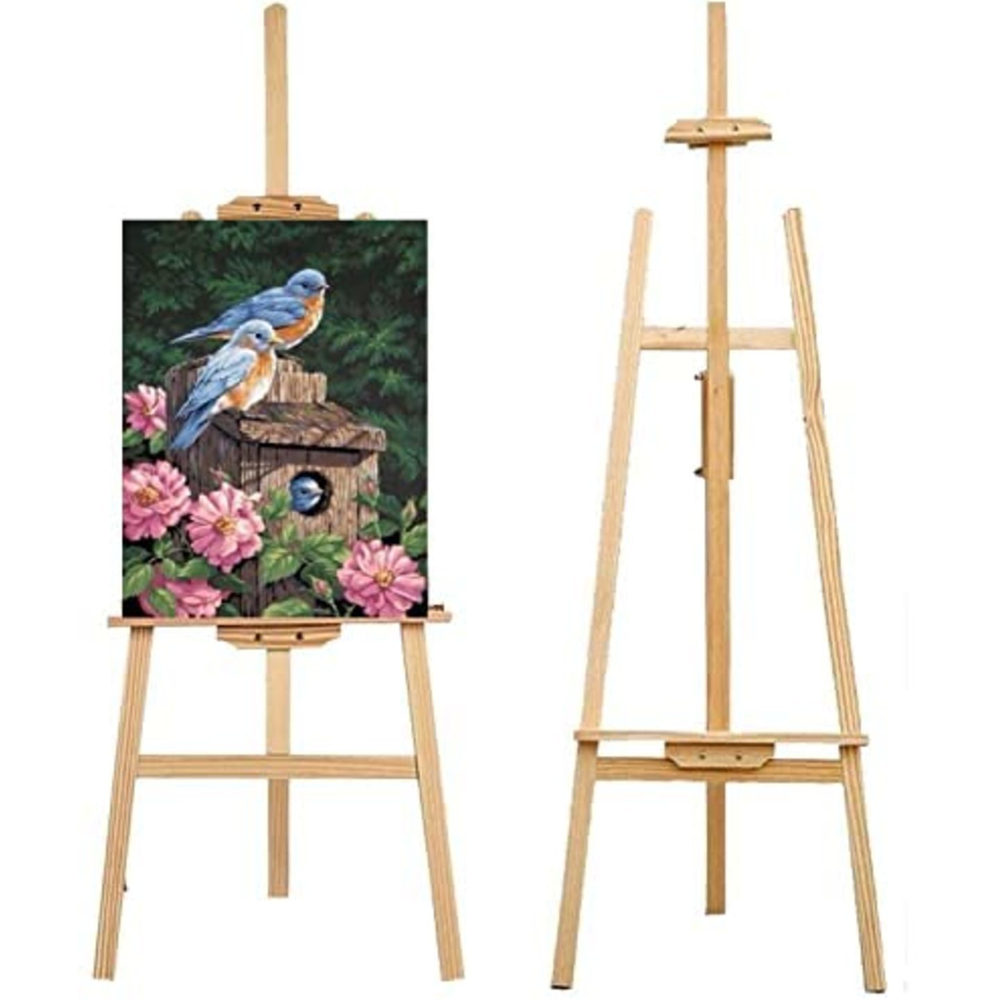 Qatalitic Artist Wooden Easel Stand and Portable and Folding Stand,with Angle and Height Adjustments for Canvas Painting with 5ft Display(154cm)