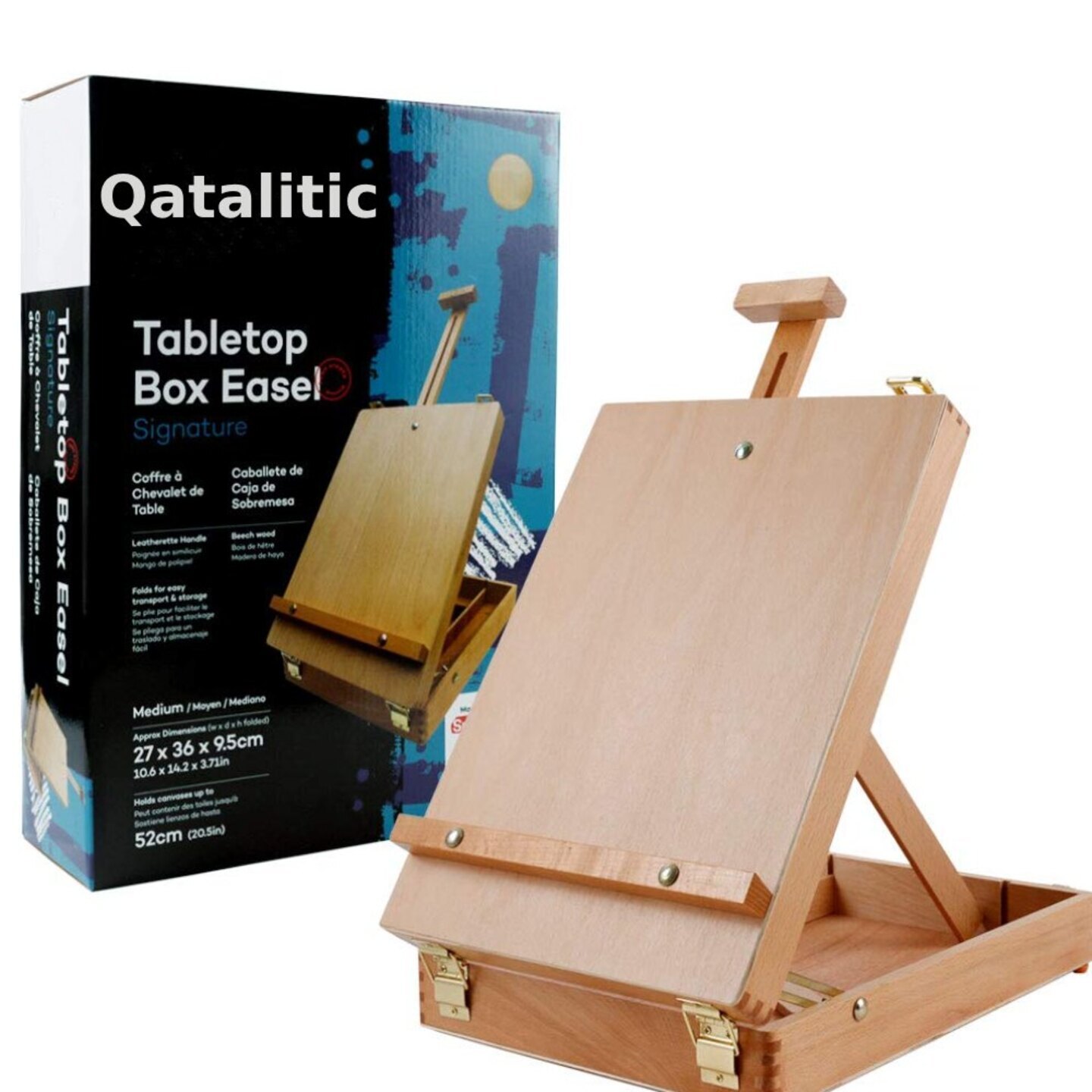 Qatalitic Wooden Tabletop Easel, Adjustable Wooden Drawing Desk Box, Easel Case for Painting, Drawing and Sketching, Ideal for Beginners and Professionals