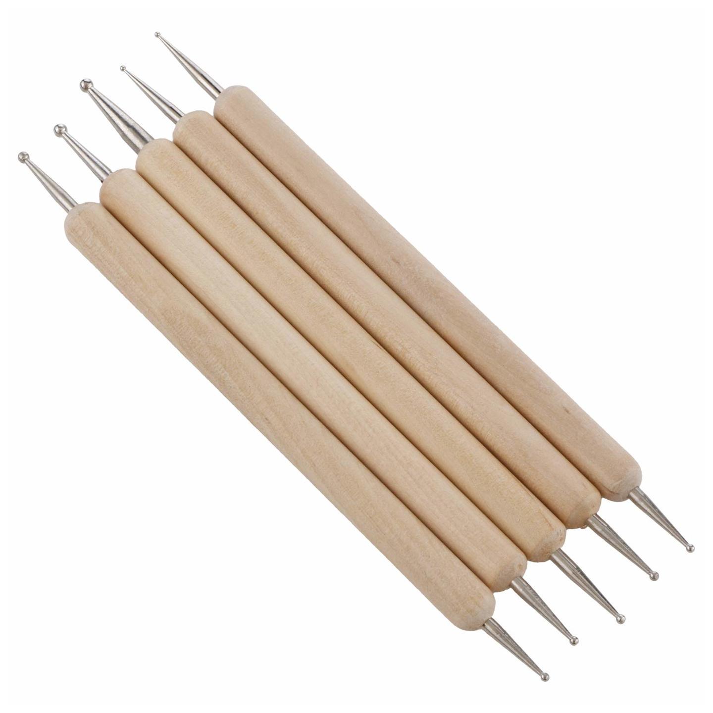 ASIN B072SM8J5R   5 Pcs Double Ended Stainless Steel Ball Stylus Wooden Tool Set for Clay, Pottery, Ceramic