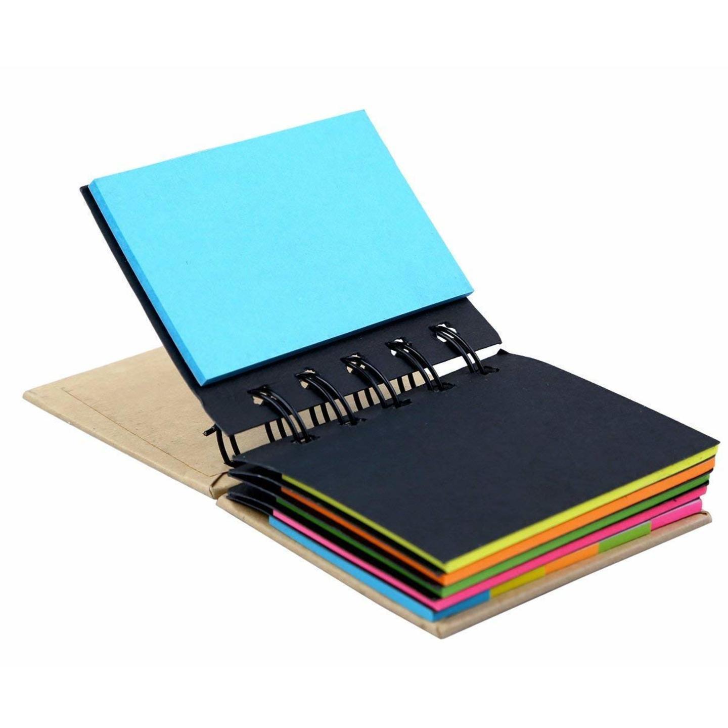 Qatalitic Spiral Sticky Note Pad Pocket Size  with Adhesive Notes 125 Leaves and 125 Flags