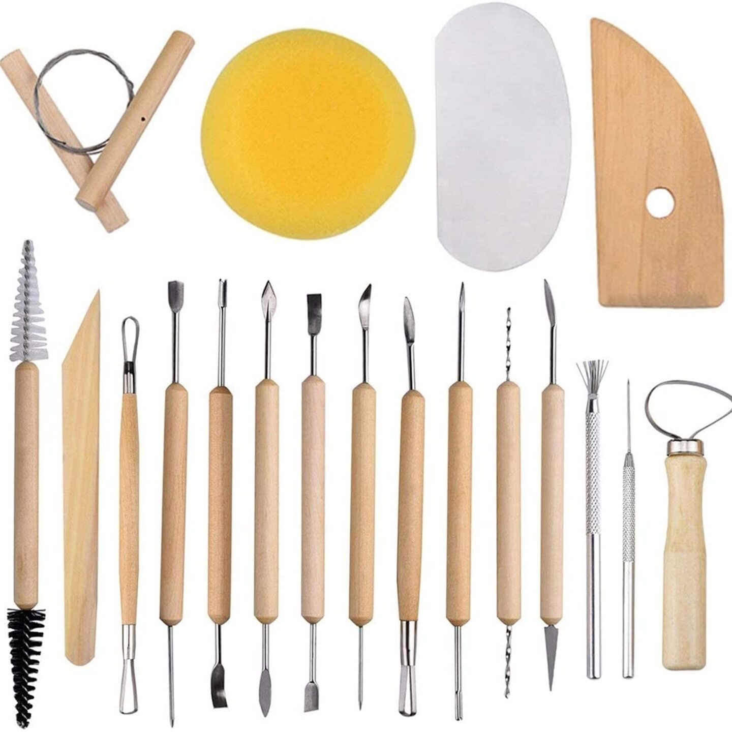 Qatalitic Set of 19 Pcs Professional Pottery Tools Kit for Clay Pottery Sculpting, Scarping, Cleaning, Cutting, Fine Detailing, Smoothening, Modeling, Shaping and Trimming