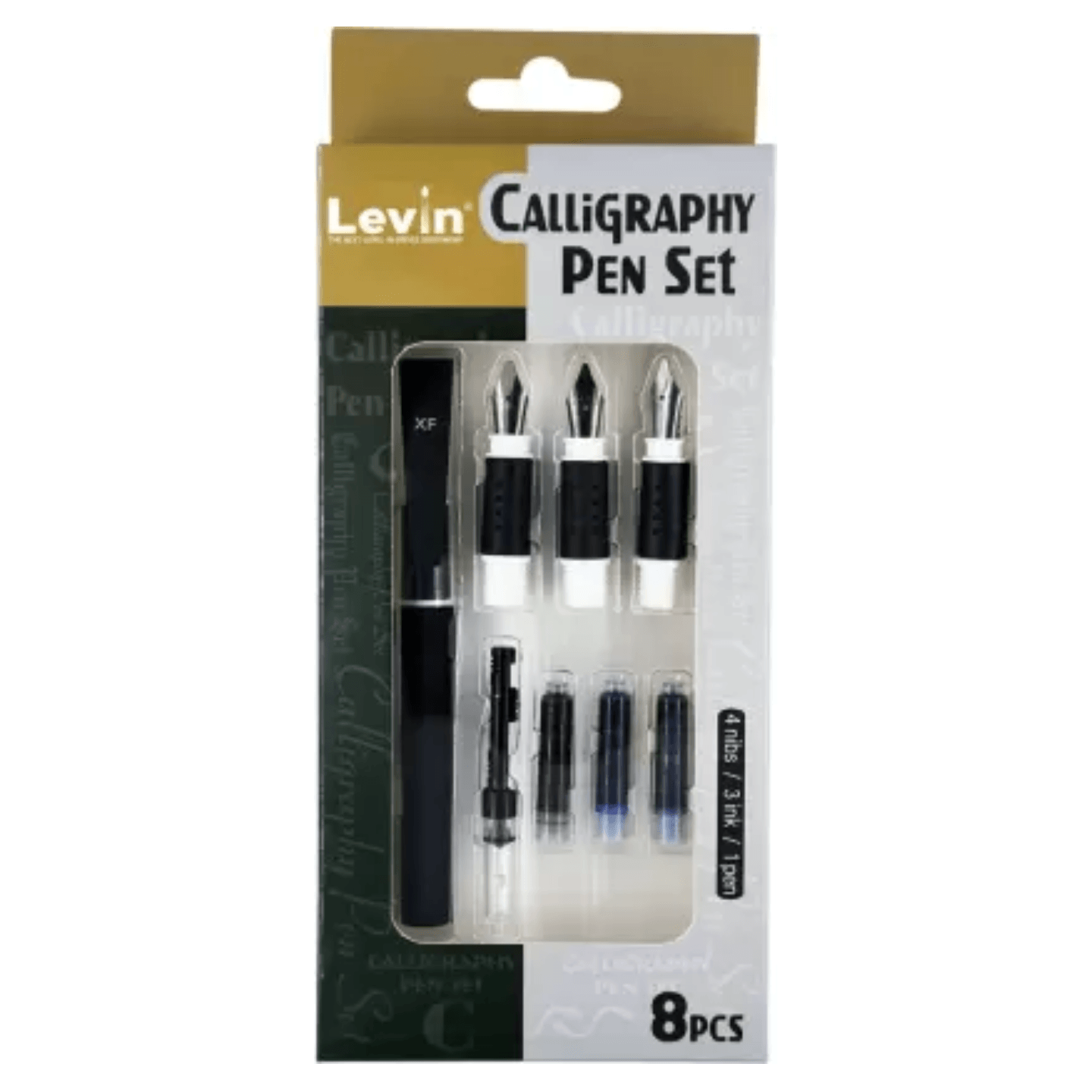 Qatalitic Professional Calligraphy Set - Silver Clip Design with 3 Nibs, 3 Ink Cartridges, and 1 Black Pen