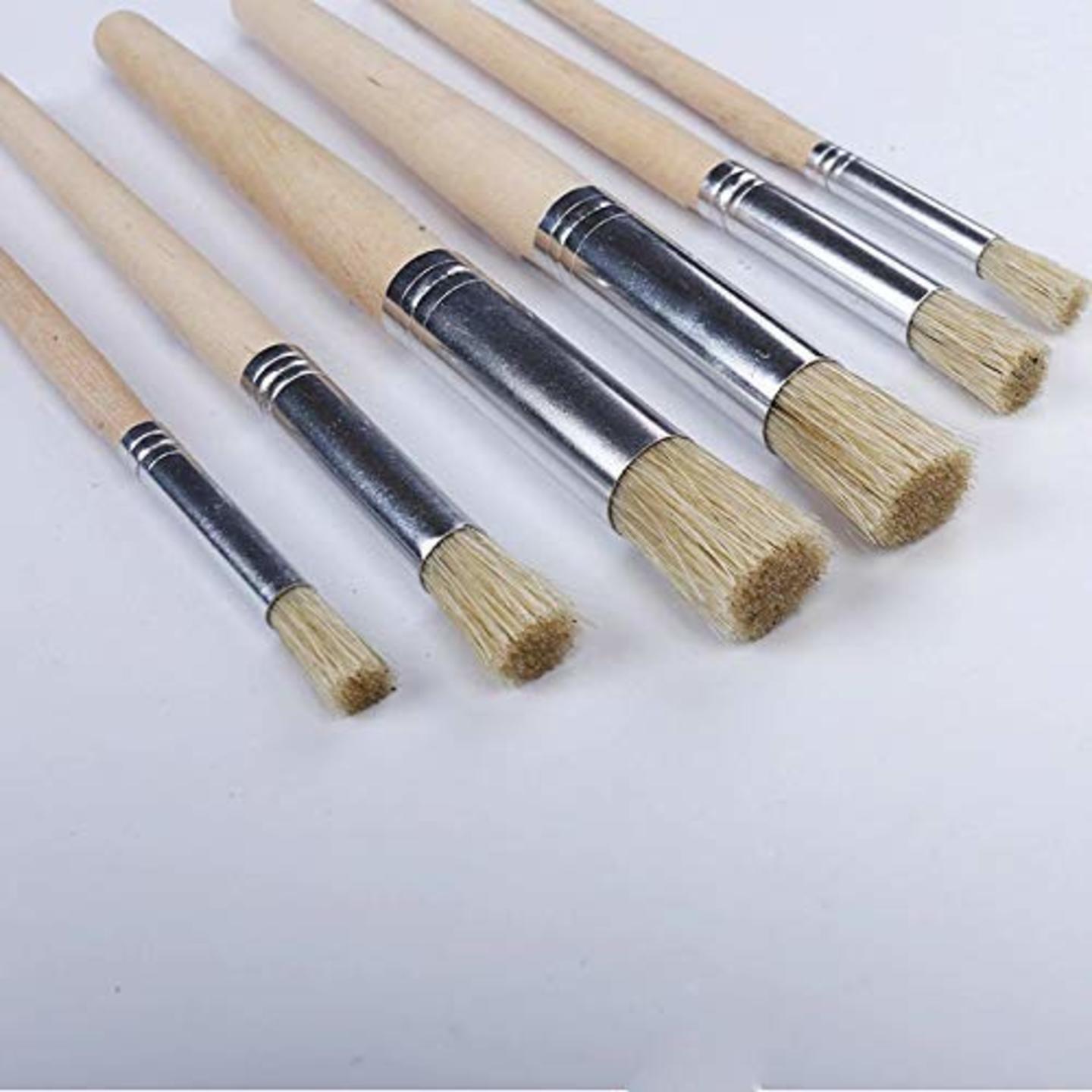 Qatalitic Stencil Brush Set Of 6 Pieces Wooden Handle ,Easy To use And Light Weight For Students ,Beginners,Proffesional And Artist
