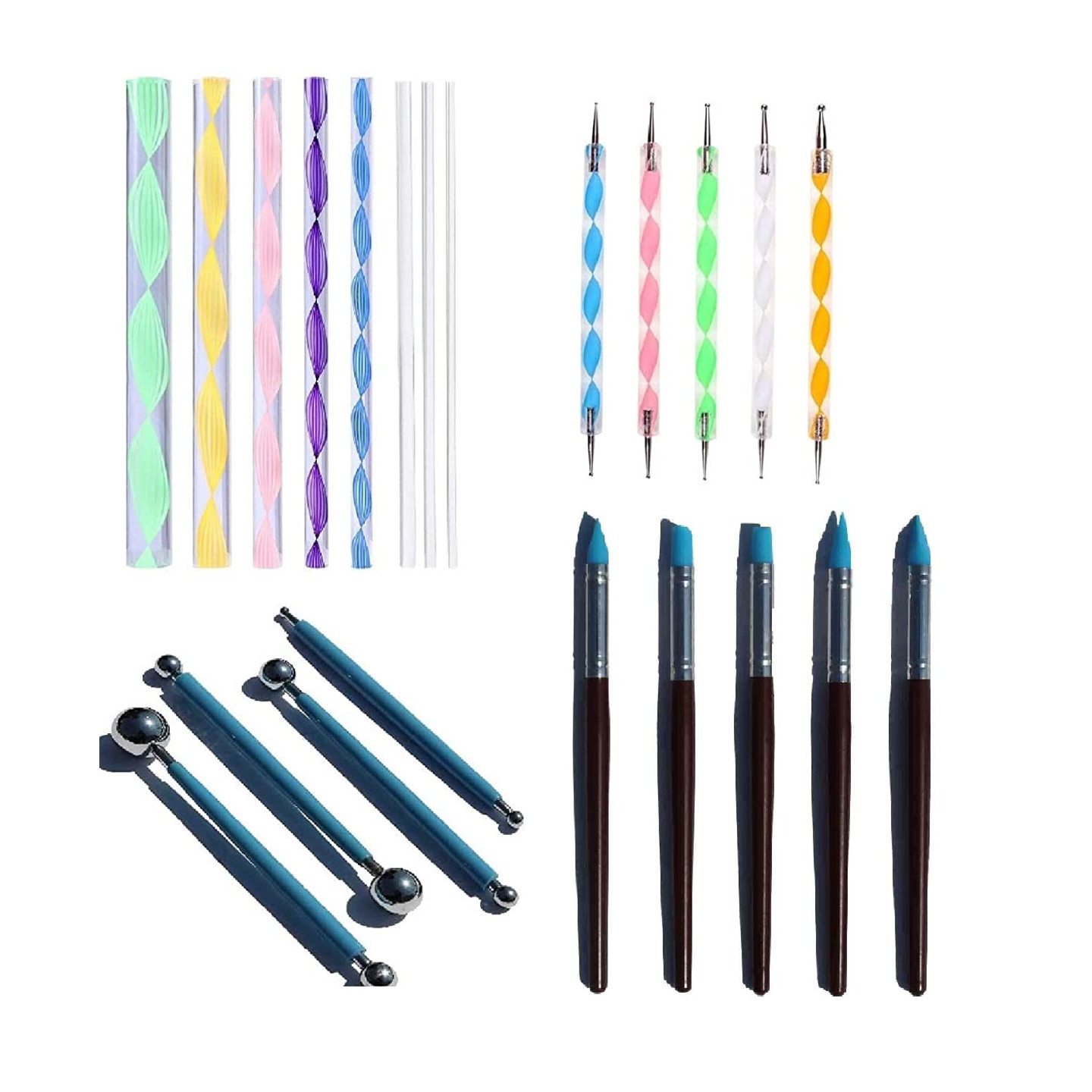 Qatalitic Dotting Tool Set with Plastic Handle Emboss Tool, Mandala Tool, Foam Brush, and Piece Ball for Nail Art 22 Pc