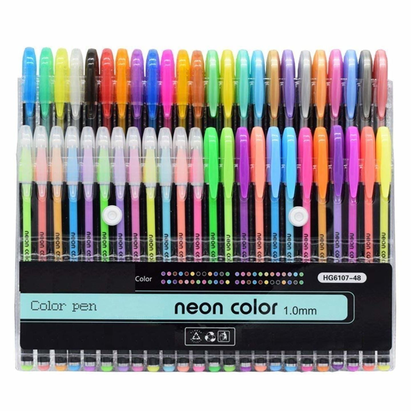 Qatalitic Glitter Pens  Neon & Metallic Pens Set of 48 Neon Gel Pens  For DIY Art & Crafts Sketching, Drawing & Painting Purpose