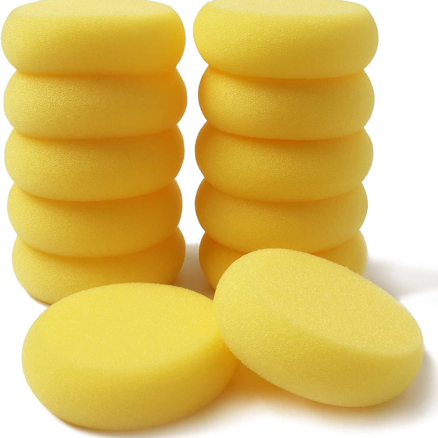Qatalitic  6 Pcs Yellow Painting Sponge Foam Round 2.9 Inch Synthetic Artist Watercolor Sponges for Craft Art Project Clay Cleaning Synthetic Painting Ceramic Wall