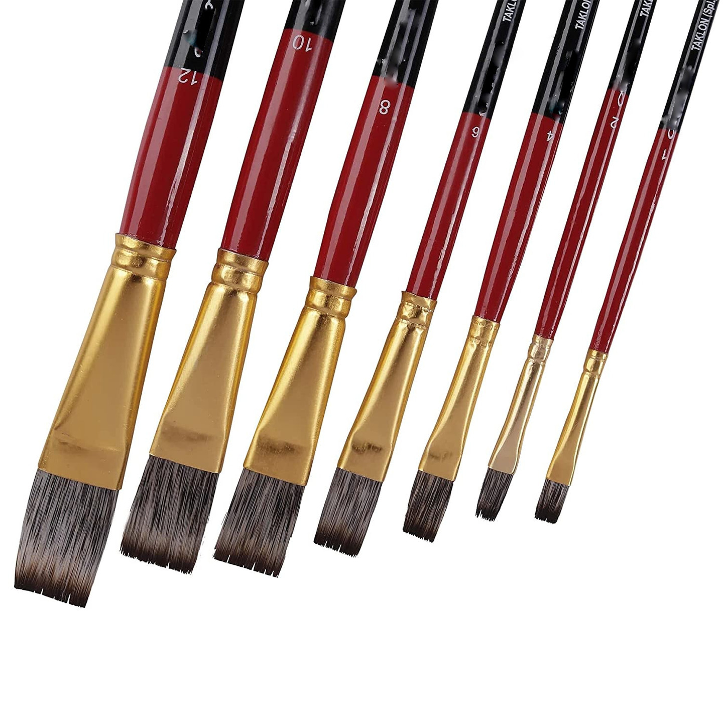 ASIN‎ B01NATFGTP  Qatalitic Short Handle Triple Color Synthetic Flat Tip Artist Paint Brush Set, 7 Pieces