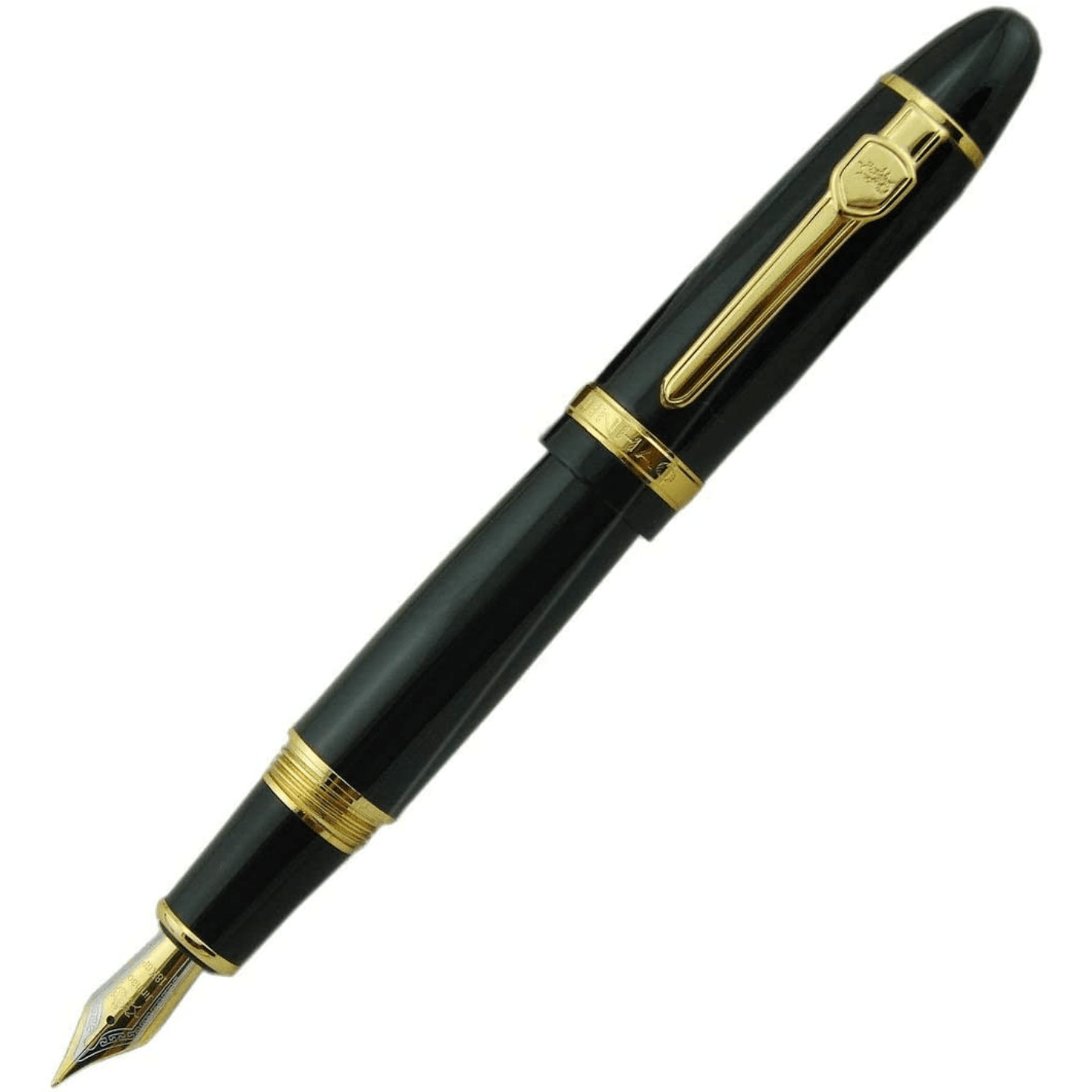Qatalitic Jinhao X 450 Fountain Pen with Gold Leaf Black Design, Medium Nibs, and Golden Trims - Includes Blue Ink