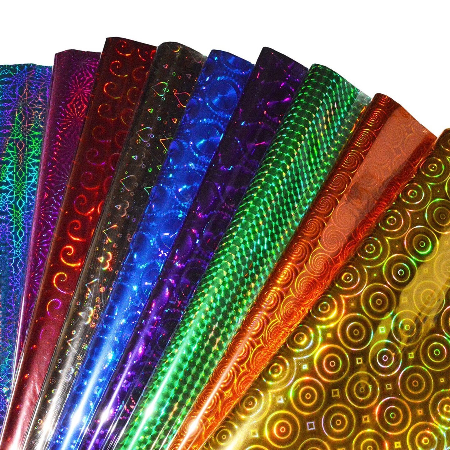 Qatalitic Pack of 10 Multicolour Holographic Metallic Gift Wrapping Sheets, 65cm X 45cm