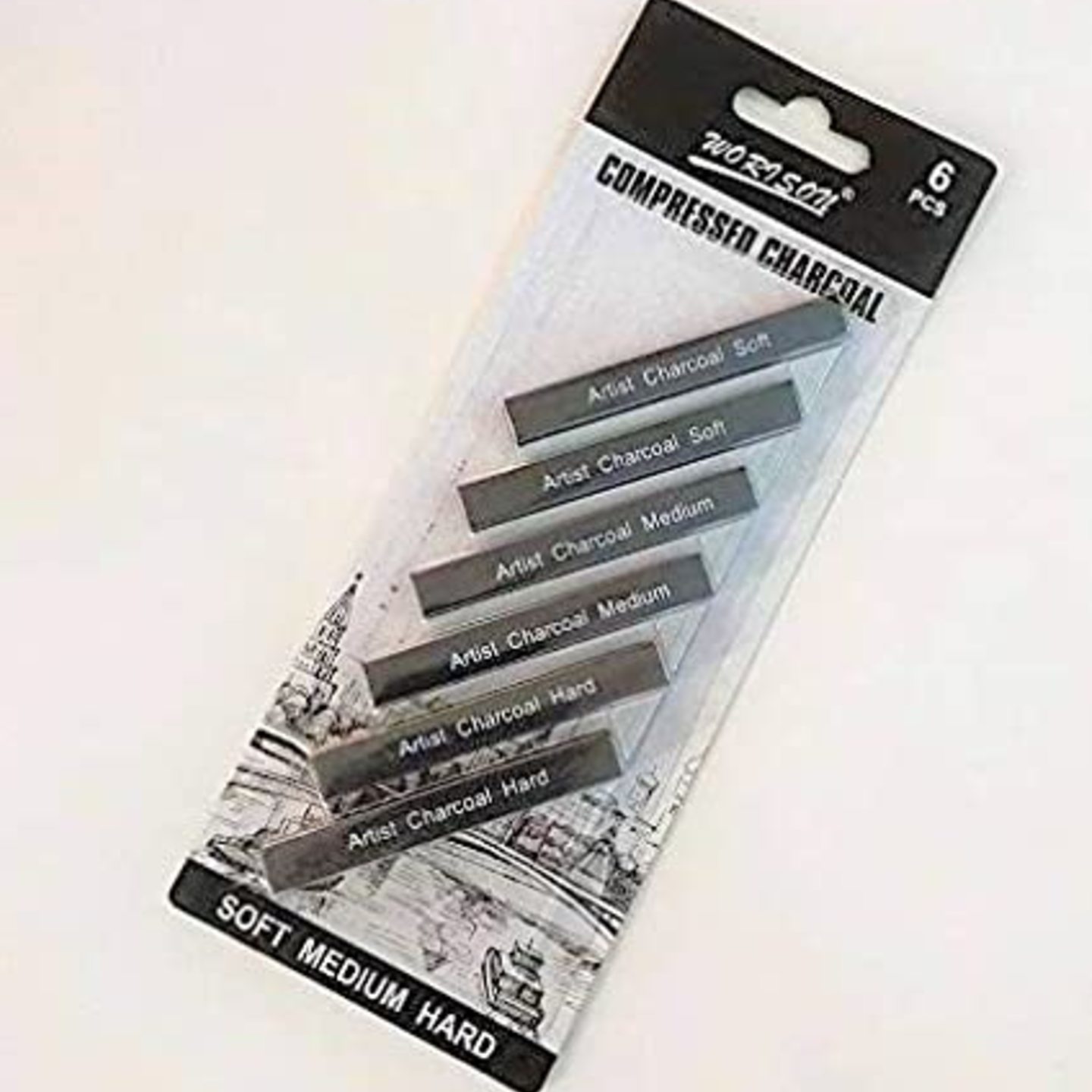 Qatalitic, Red Square Worison Drawing Shading Compressed Charcoal Sticks, 6 Piece