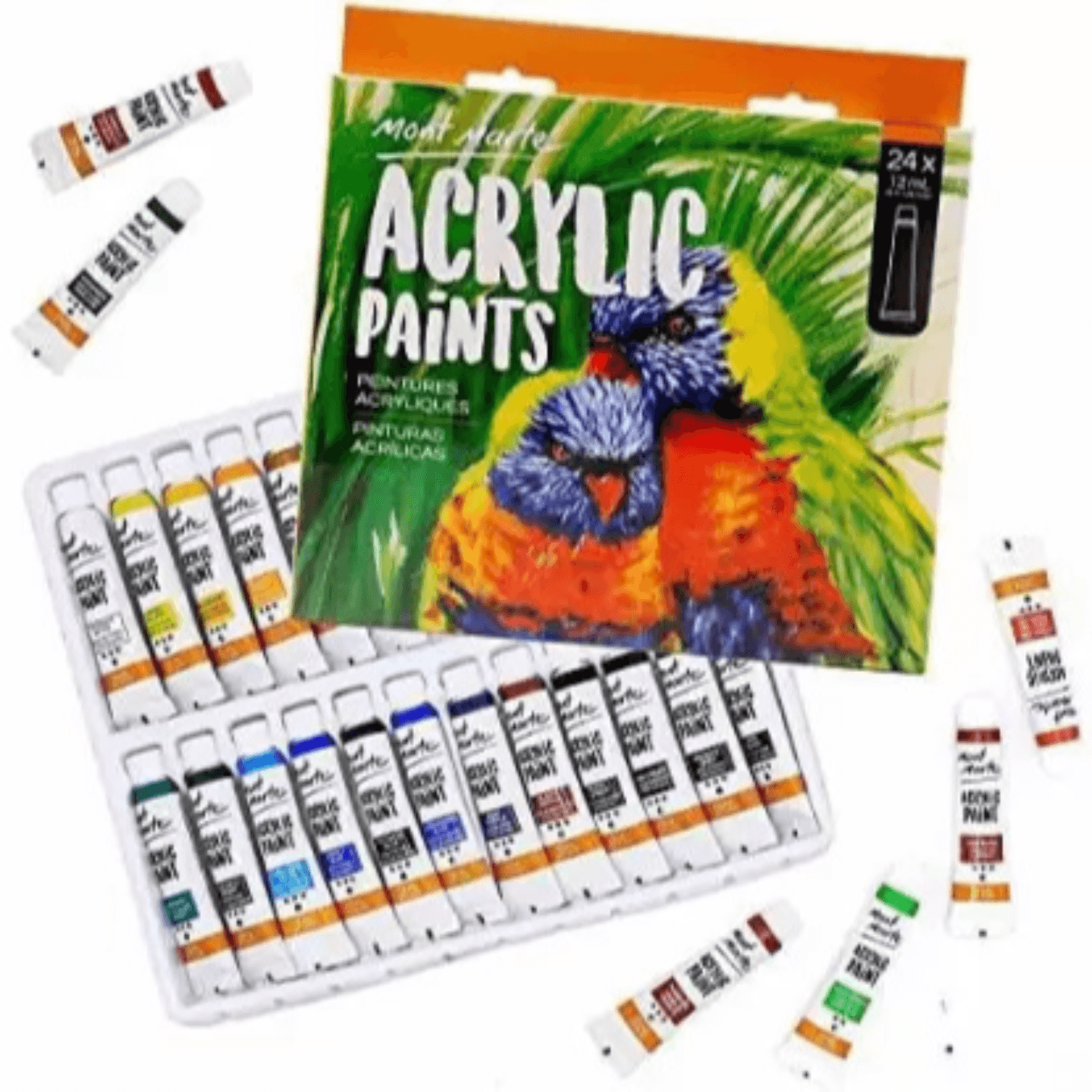 Qatalitic Acrylic Paint Set 24 Perfect for Canvas, Wood, Fabric, Leather, Cardboard, Paper, MDF and Crafts 24 Bright Colours 12 ml